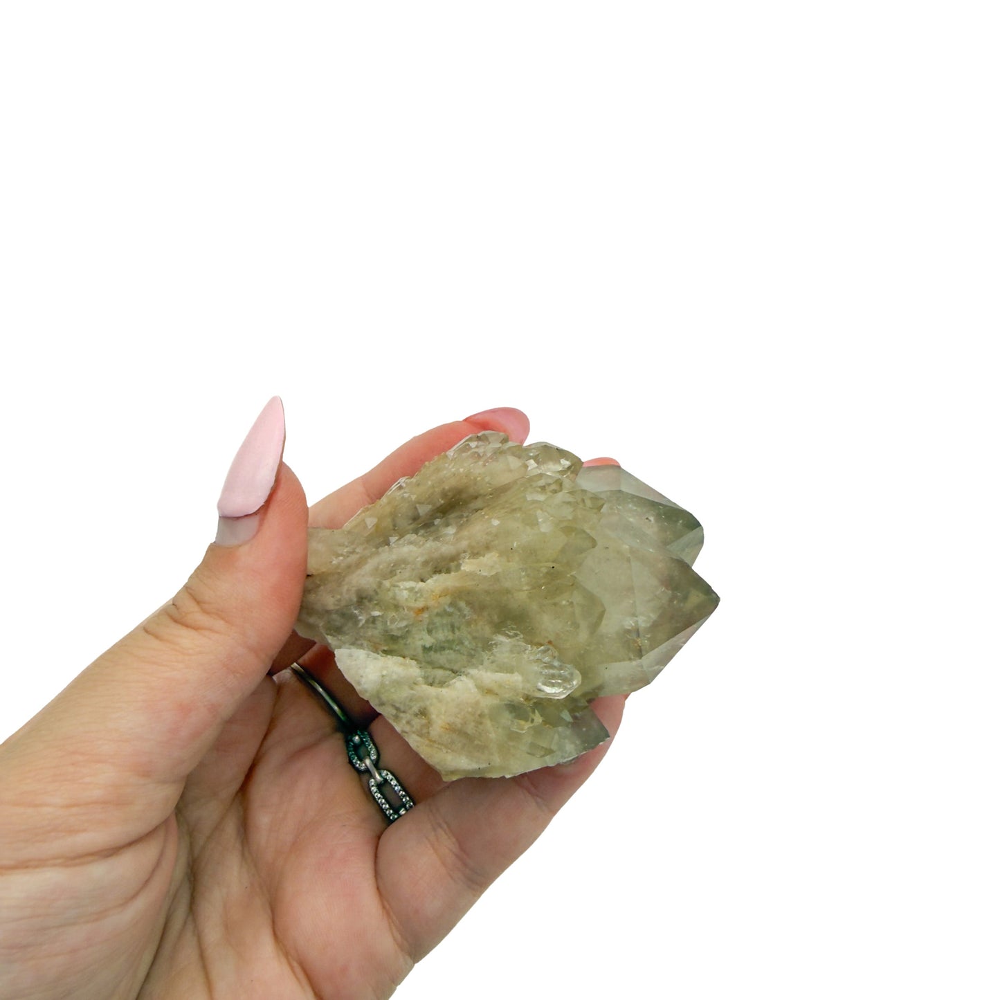 Scale reference for natural citrine no. 3: the 2.42 by 1.98 inch cluster resting in an open hand.