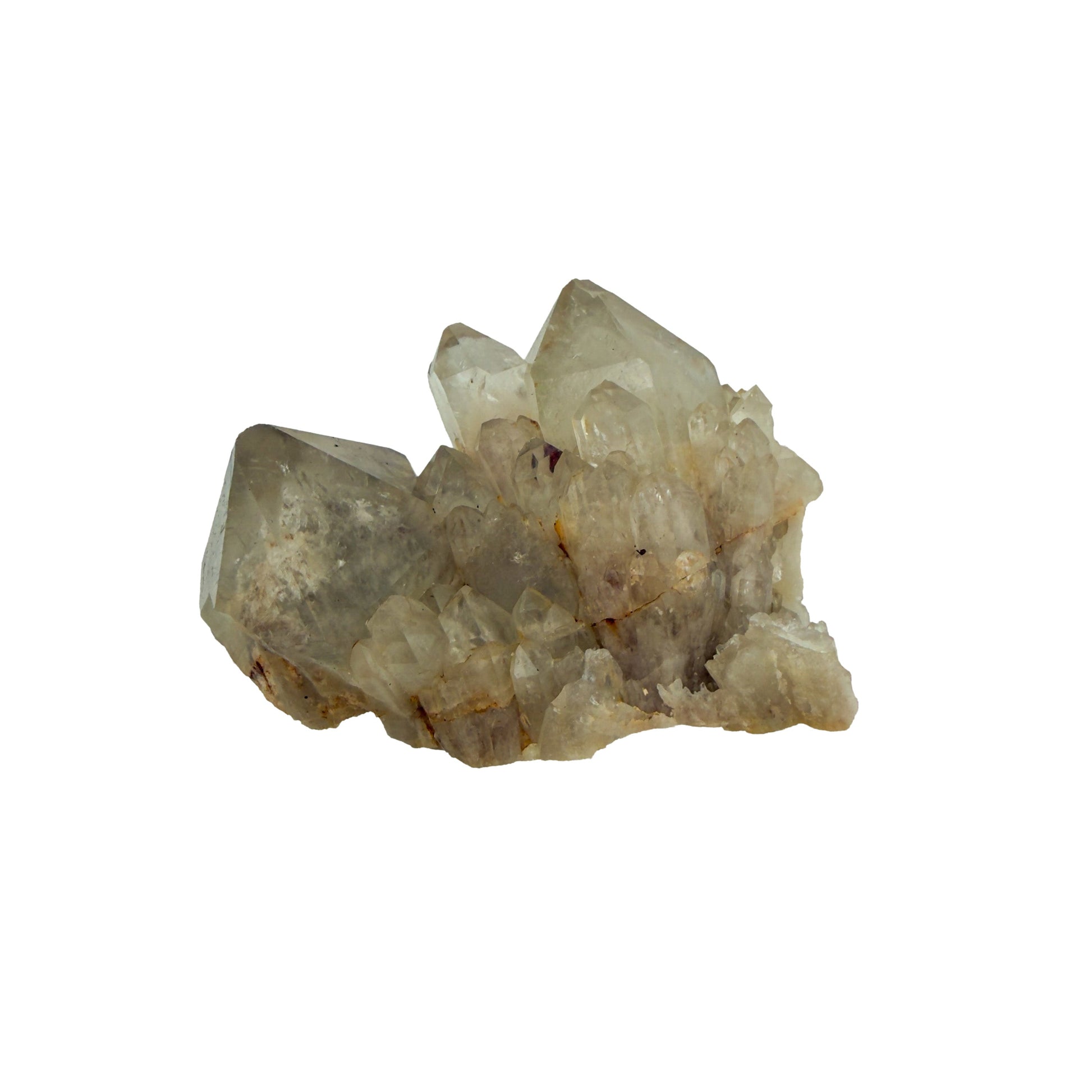 Reverse side of a 0.27 pound natural citrine cluster, no. 4, showing pale amber crystal faces over a raw base.