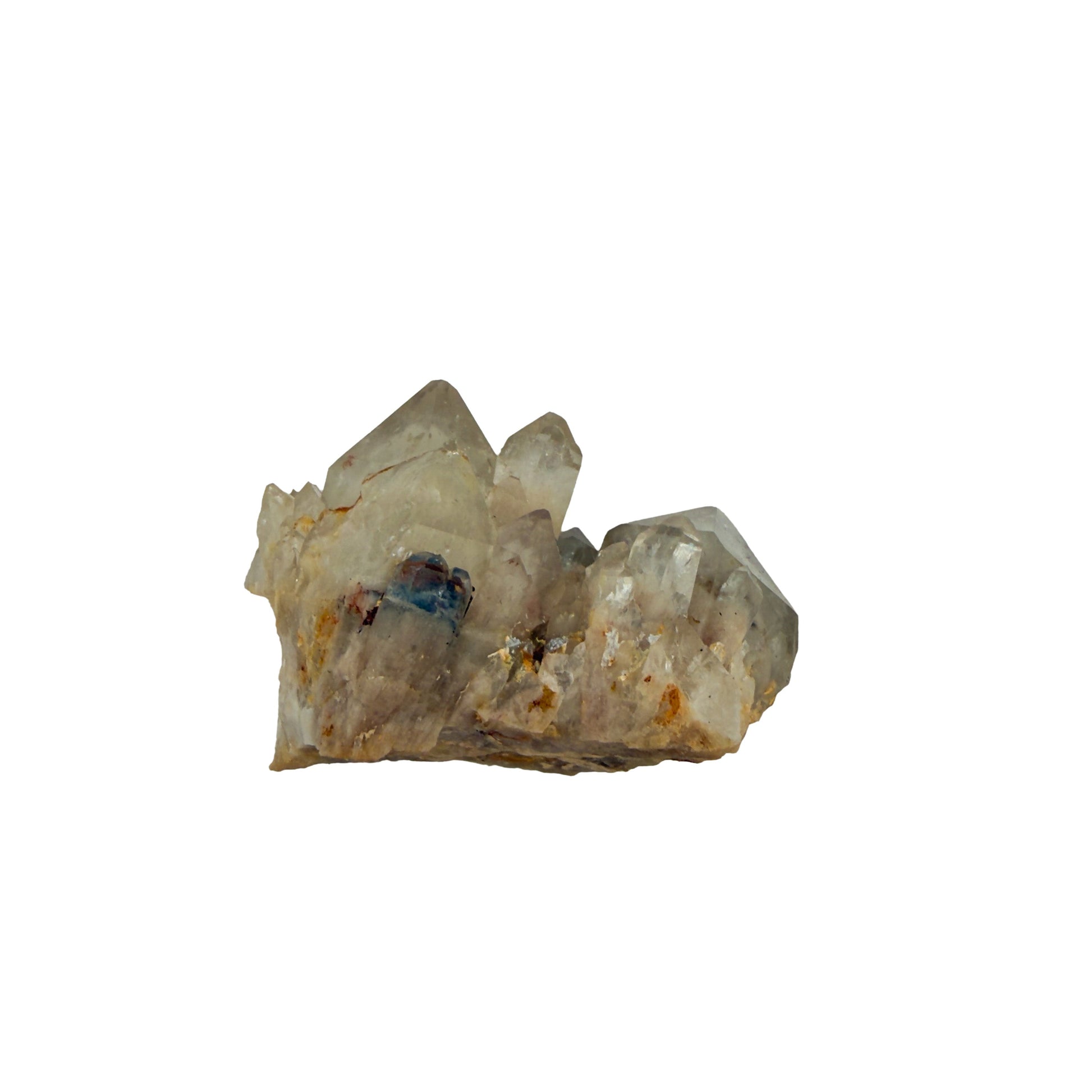 Natural citrine cluster no. 4 photographed at the top-down view, 2.46 by 1.59 by 1.78 inches, untreated Congo material.