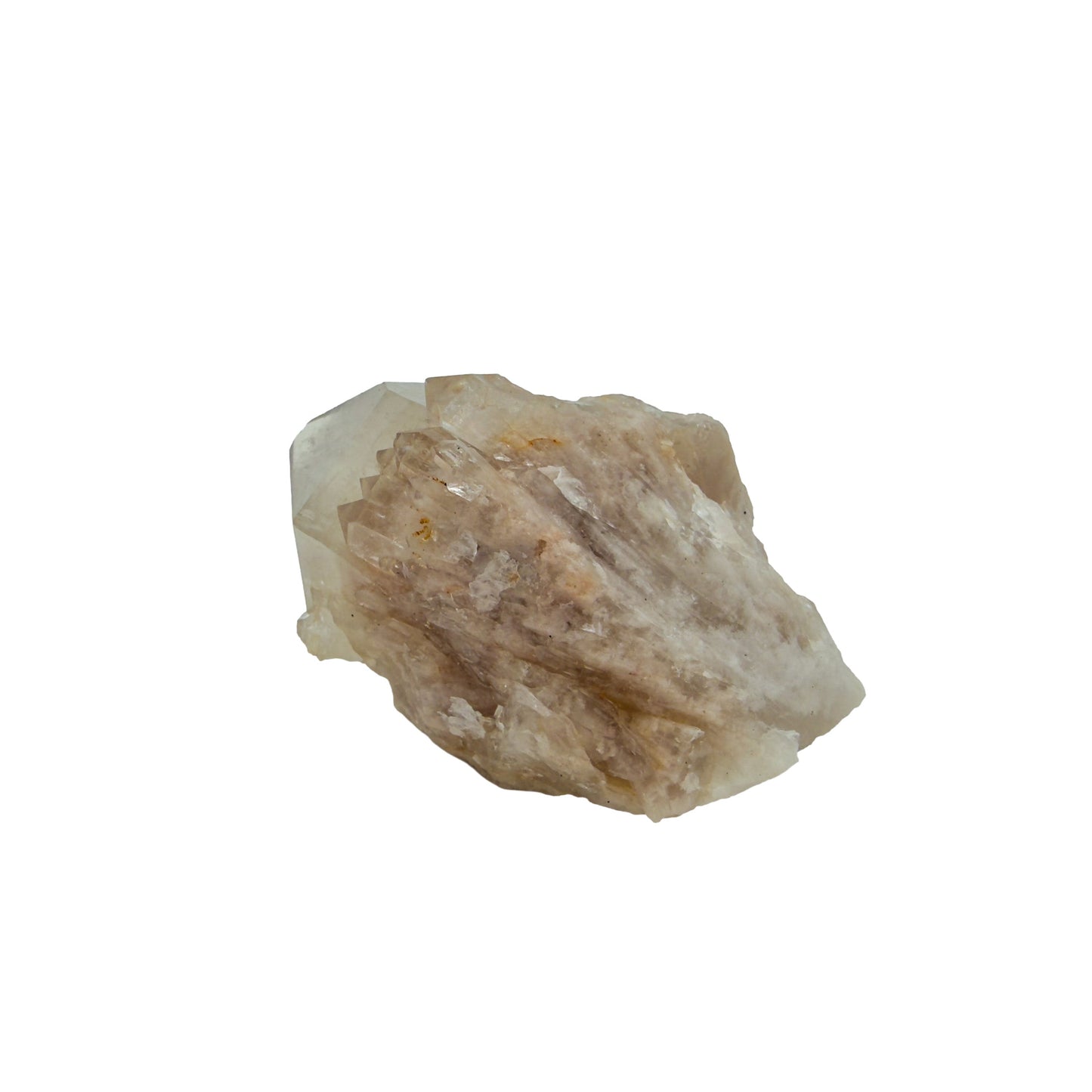 Right profile of a 0.28 pound natural citrine cluster, no. 5, showing pale amber crystal faces over a raw base.
