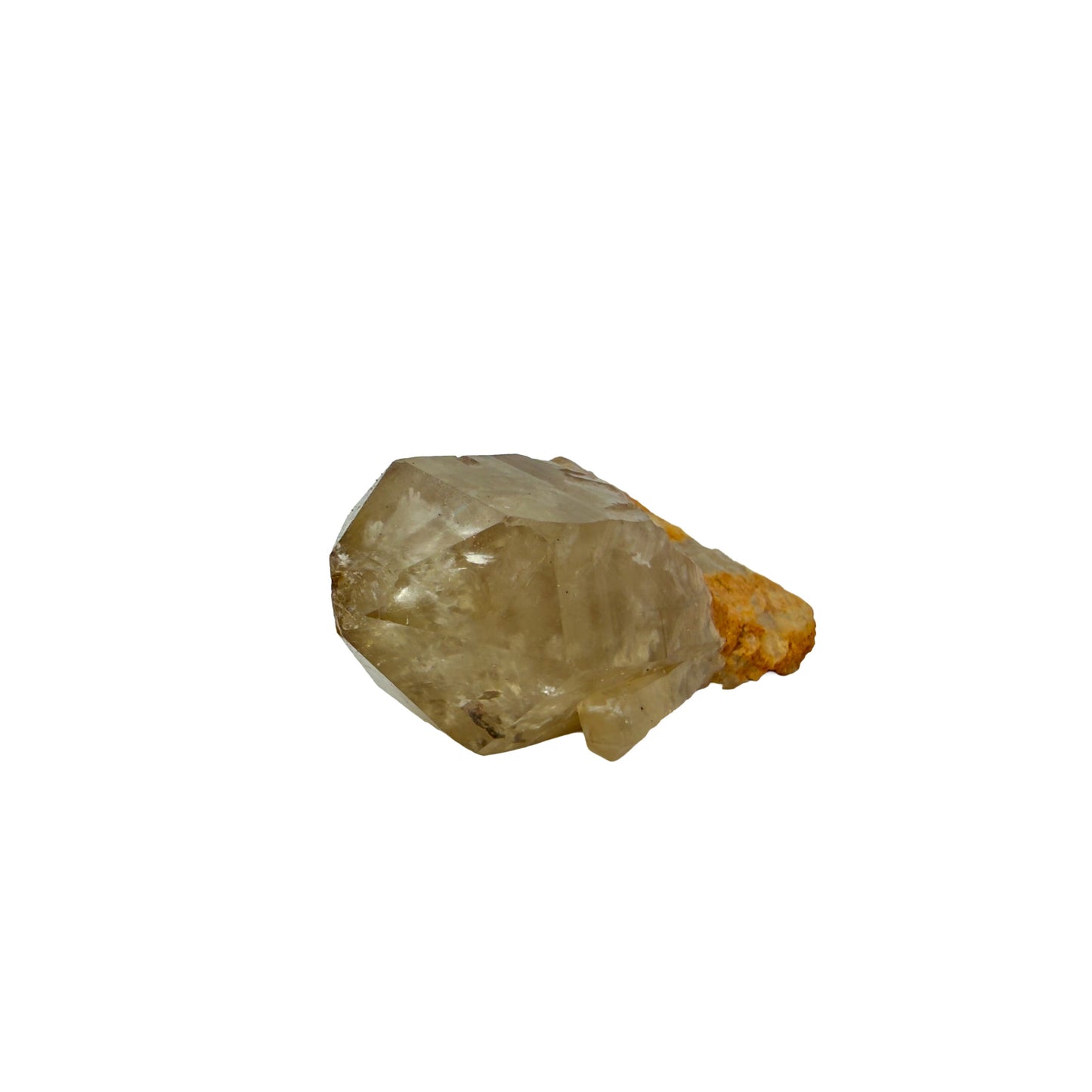 A-grade natural citrine cluster no. 6 from Haut-Lomami, DR Congo, angled three-quarter view, honey-toned quartz terminations, 3.05 inches long.