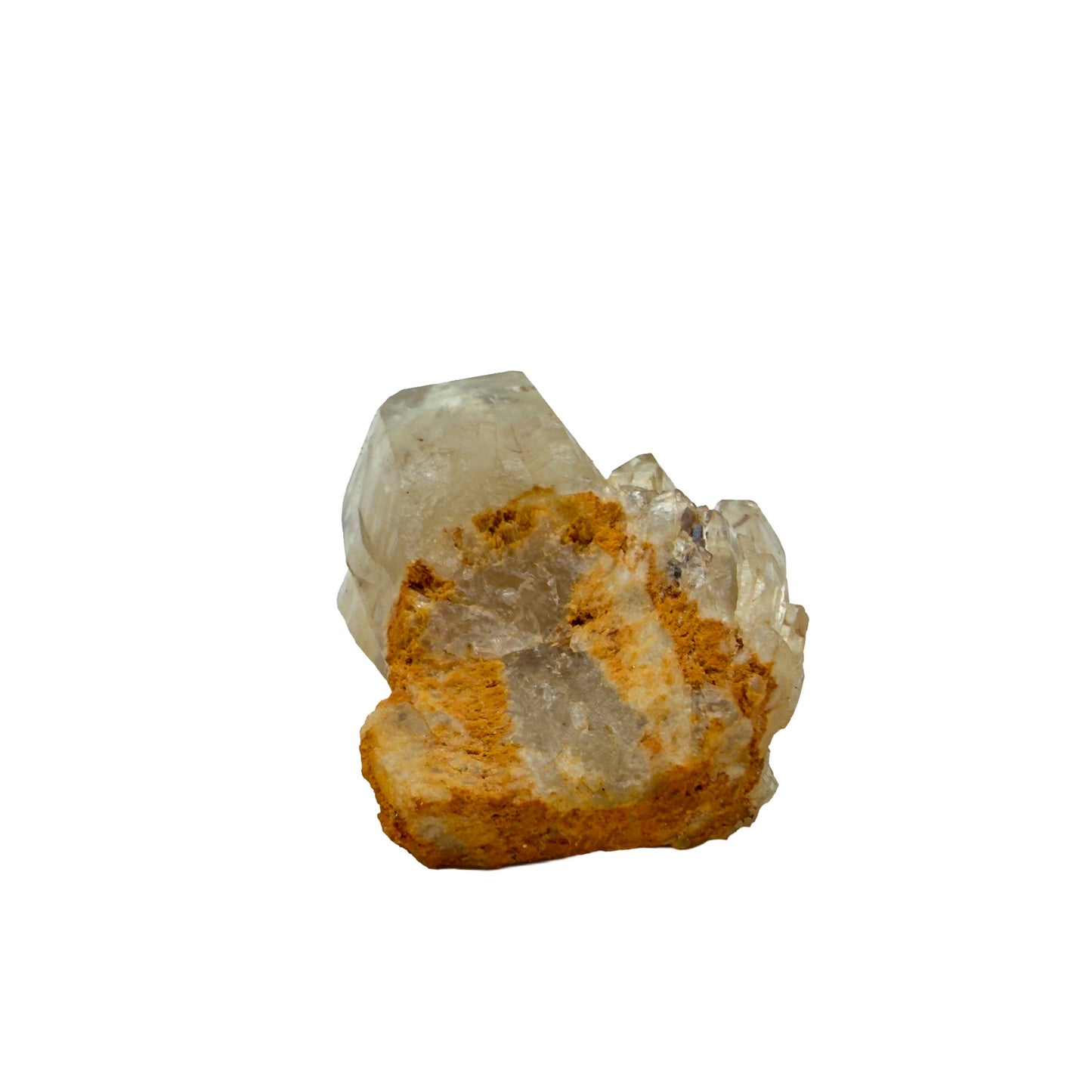 Natural citrine cluster no. 6 photographed at the right profile, 3.05 by 1.90 by 1.26 inches, untreated Congo material.