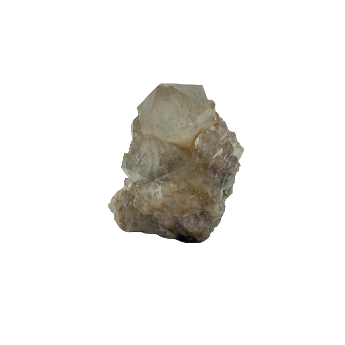 Angled three-quarter view of a 0.41 pound natural citrine cluster, no. 7, showing pale amber crystal faces over a raw base.