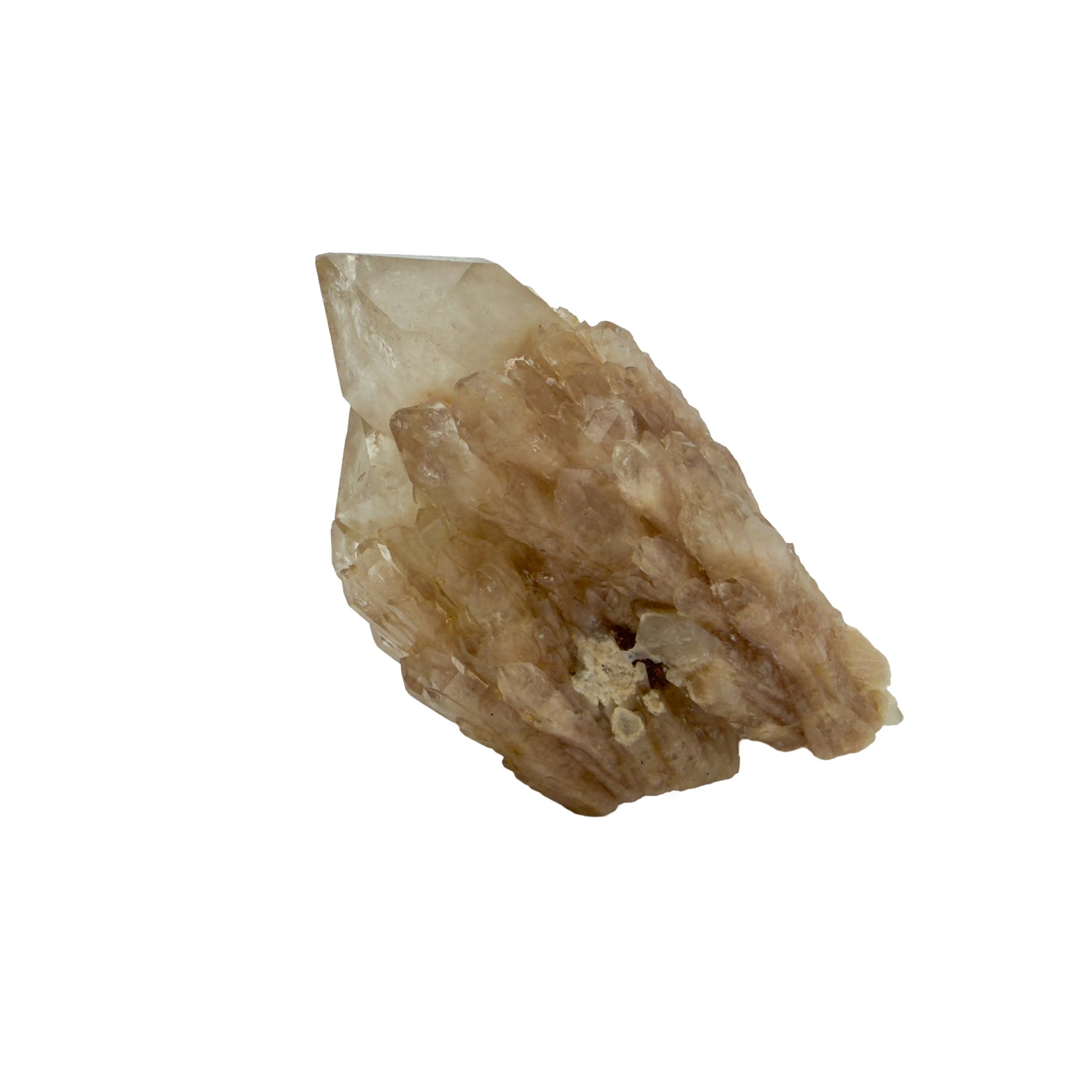 Natural citrine cluster no. 7 photographed at the left profile, 2.19 by 1.69 by 2.53 inches, untreated Congo material.