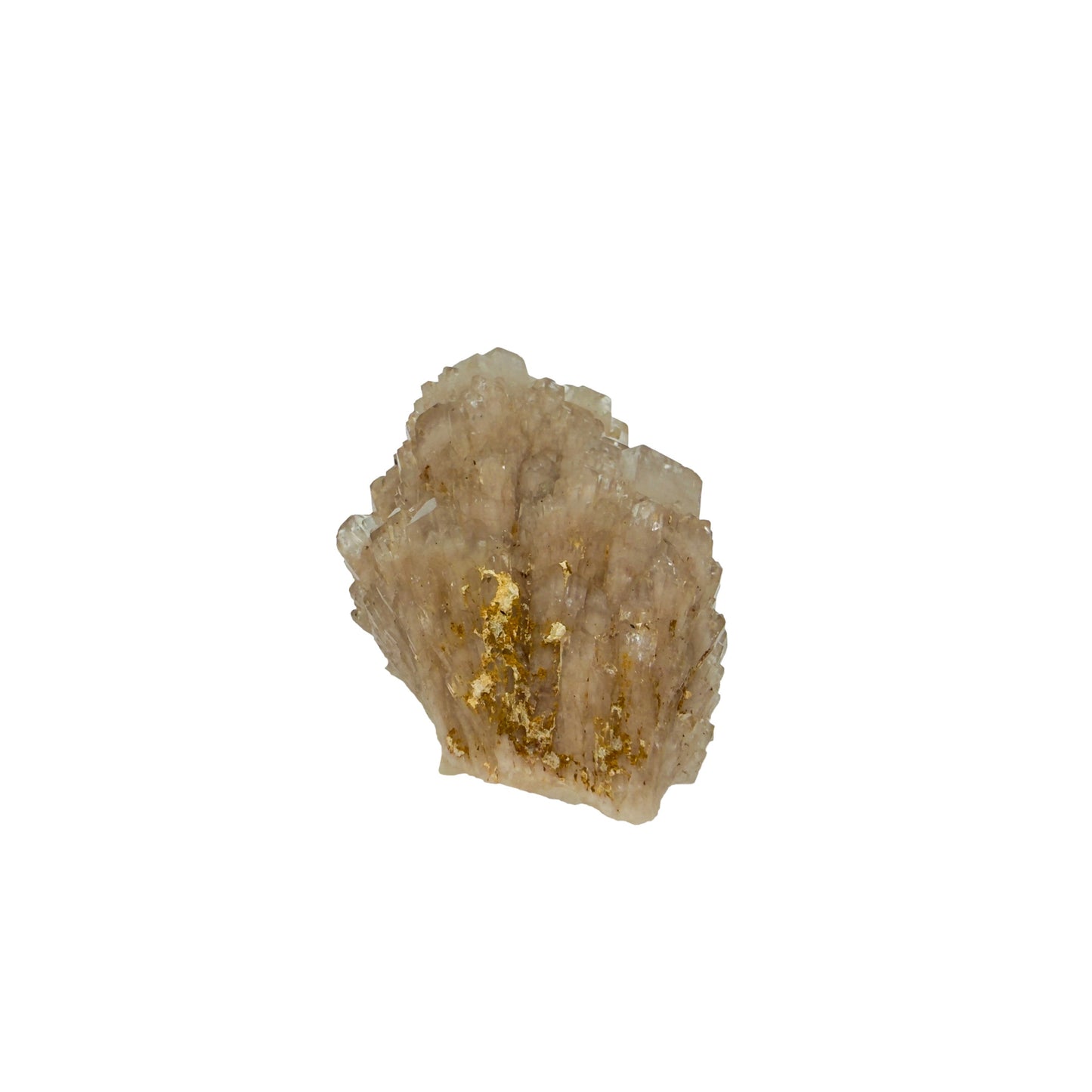 The angled three-quarter view of citrine cluster no. 9, 1.61 inches tall, soft golden colour with smoky grey zoning.
