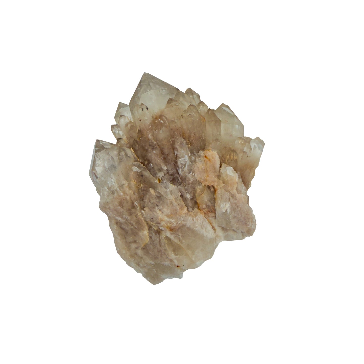 Natural citrine cluster no. 11 photographed at the top-down view, 2.81 by 2.36 by 1.29 inches, untreated Congo material.