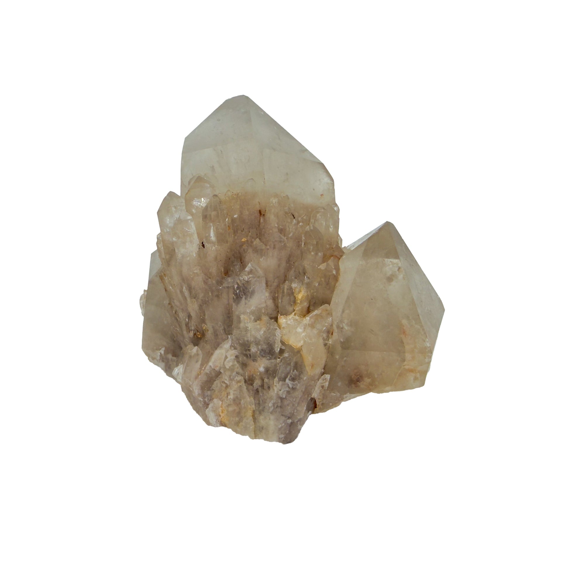 Right profile of a 0.29 pound natural citrine cluster, no. 12, showing pale amber crystal faces over a raw base.