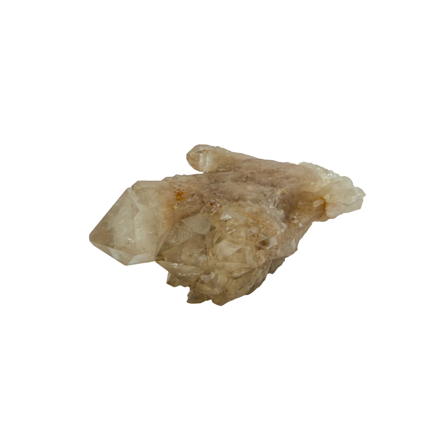 Natural citrine cluster no. 14 photographed at the left profile, 3.22 by 1.49 by 1.25 inches, untreated Congo material.