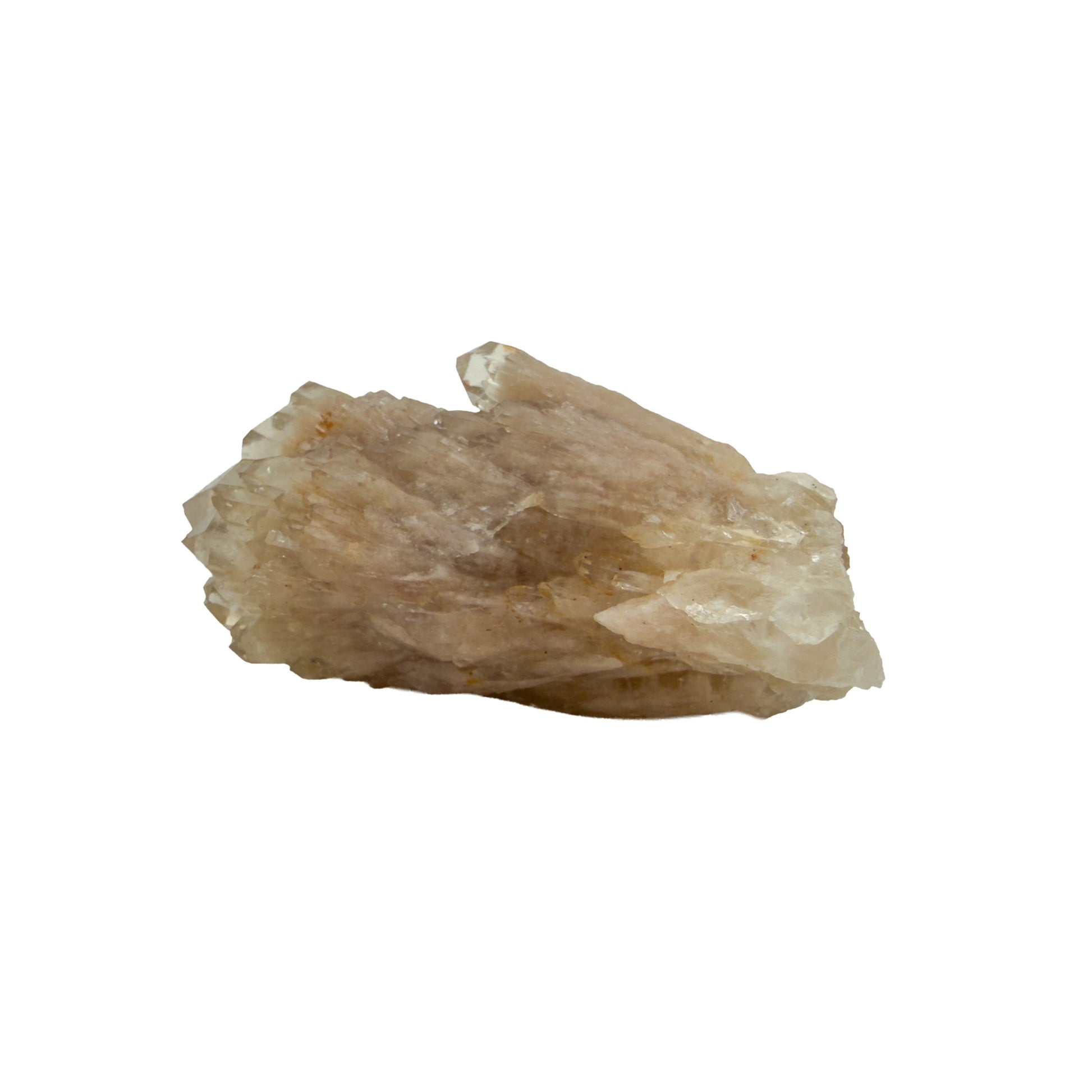 The right profile of citrine cluster no. 14, 1.25 inches tall, soft golden colour with smoky grey zoning.