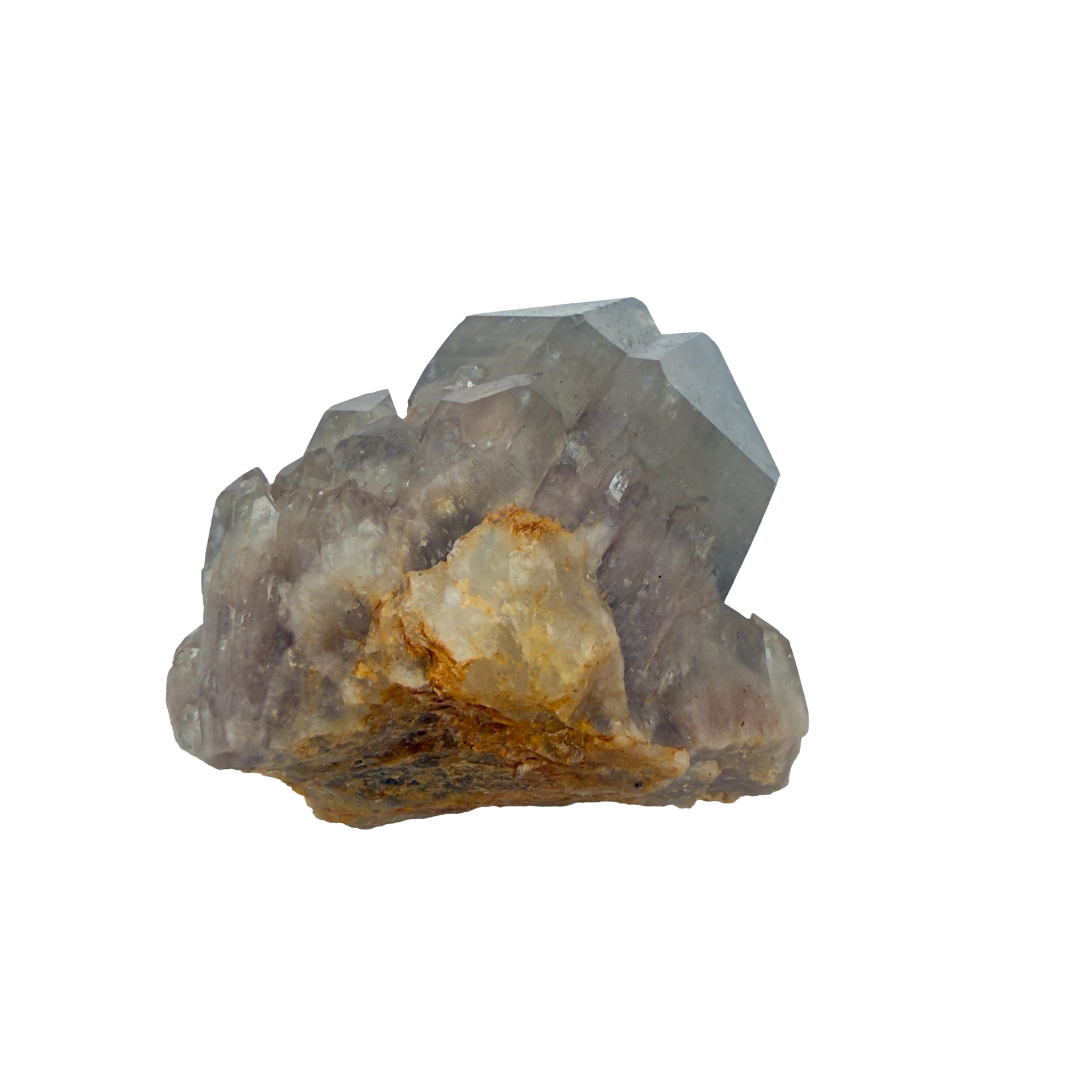 Top-down view of a 0.42 pound natural citrine cluster, no. 17, showing pale amber crystal faces over a raw base.