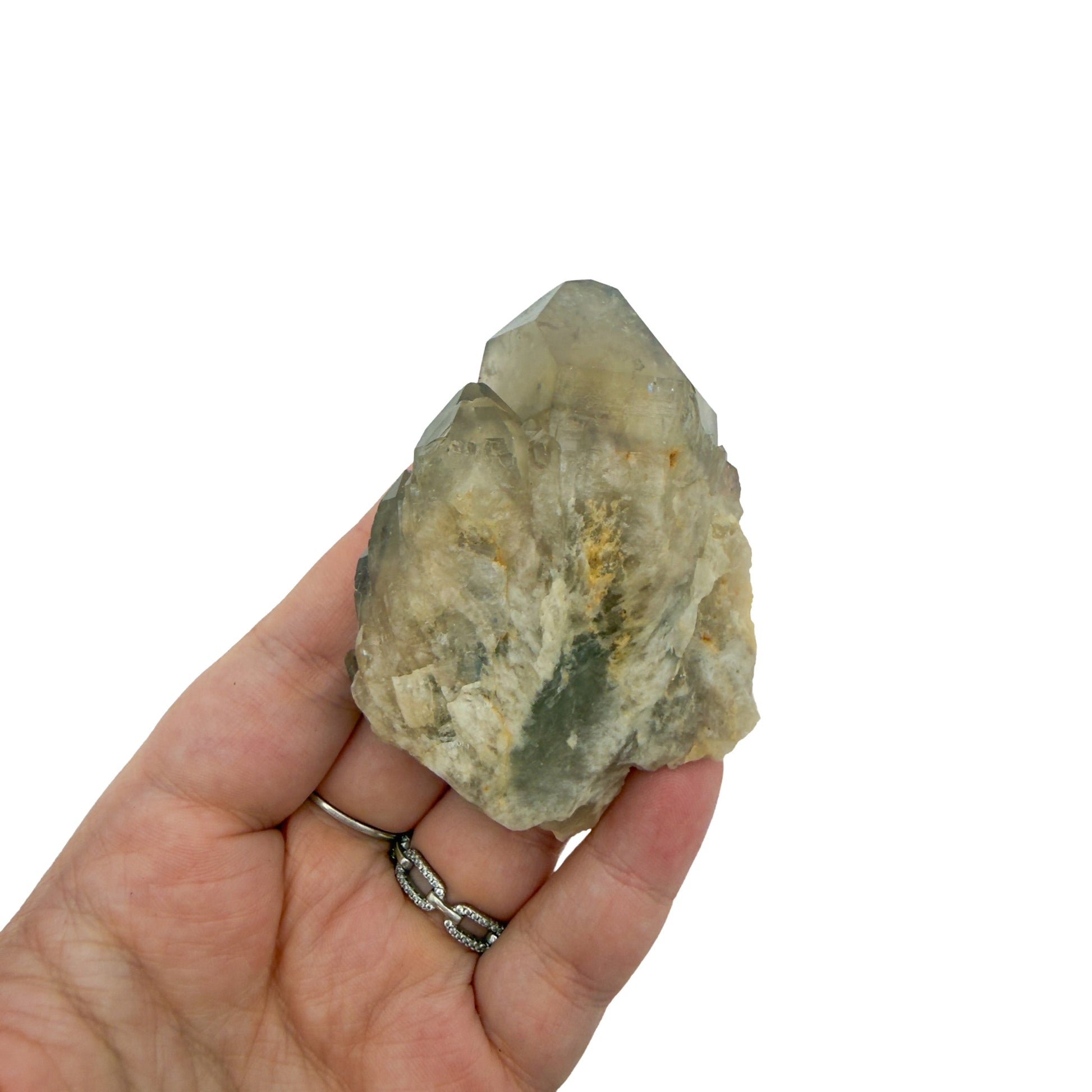 Scale reference for natural citrine no. 18: the 2.89 by 1.99 inch cluster resting in an open hand.