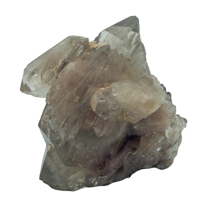 Angled three-quarter view of a 0.25 pound natural citrine cluster, no. 21, showing pale amber crystal faces over a raw base.