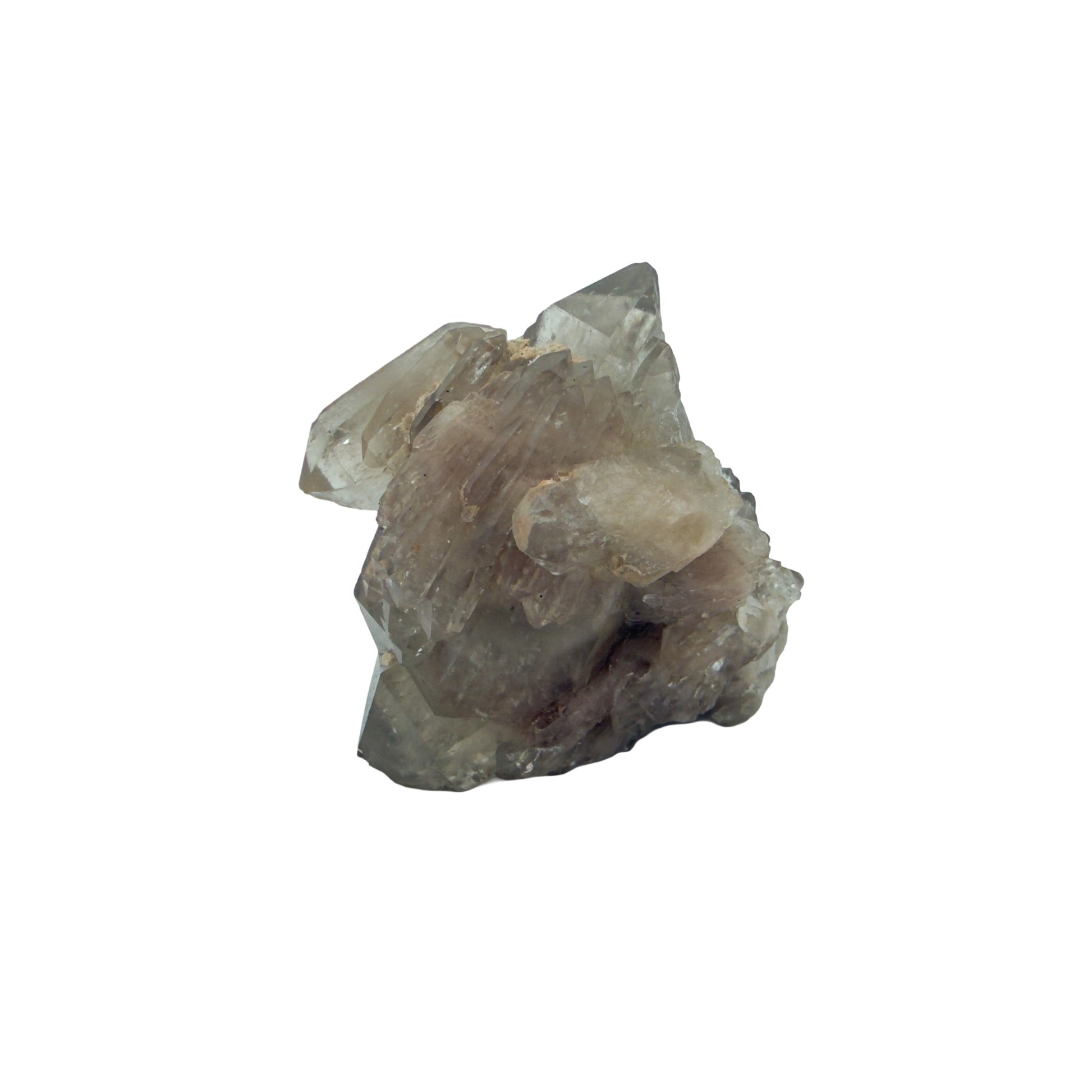 Angled three-quarter view of a 0.25 pound natural citrine cluster, no. 21, showing pale amber crystal faces over a raw base.