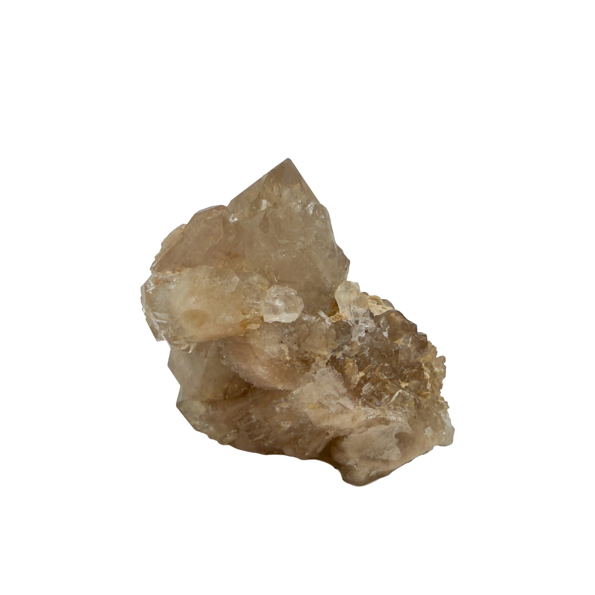 Natural citrine cluster no. 21 photographed at the left profile, 2.01 by 1.50 by 1.87 inches, untreated Congo material.
