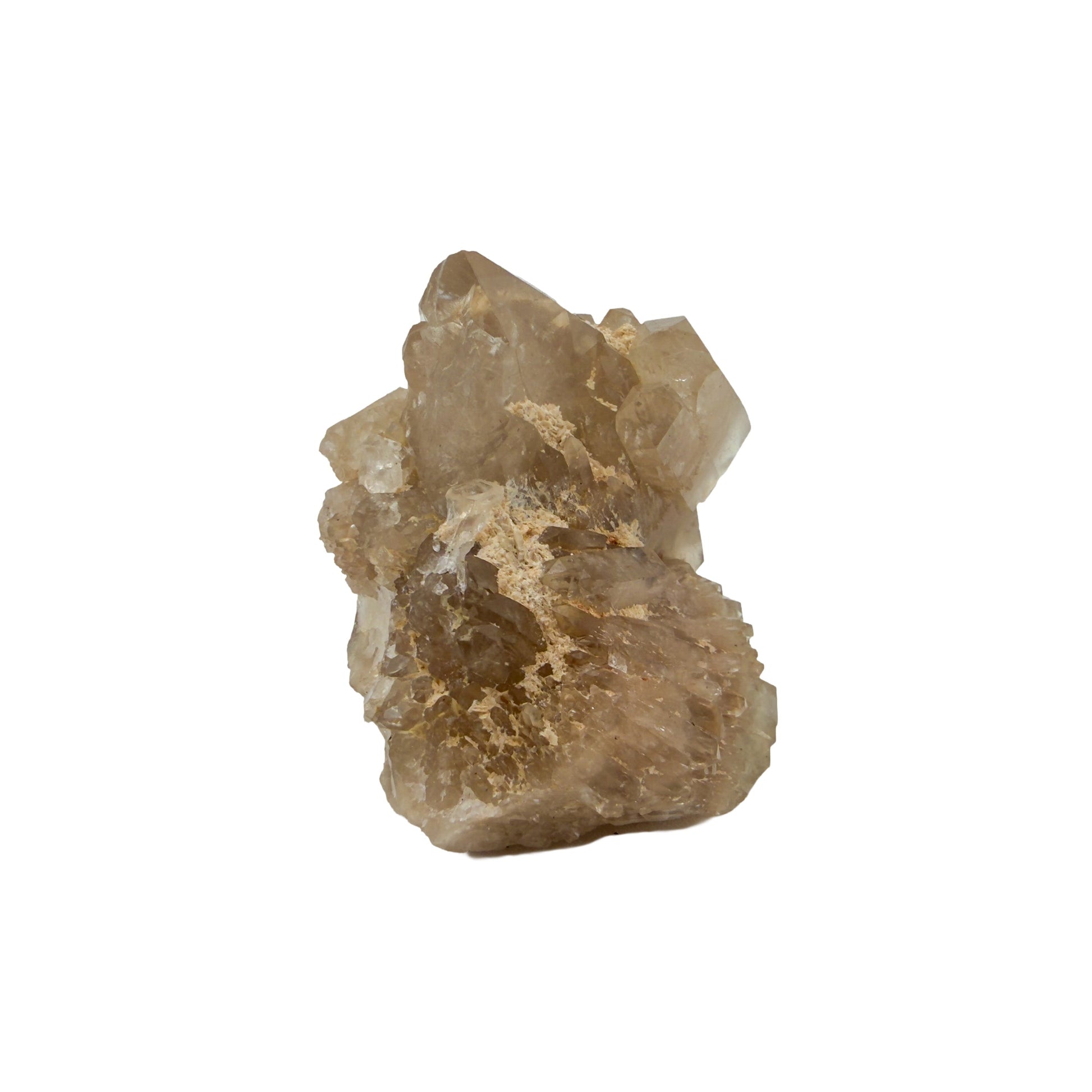 The right profile of citrine cluster no. 21, 1.87 inches tall, soft golden colour with smoky grey zoning.
