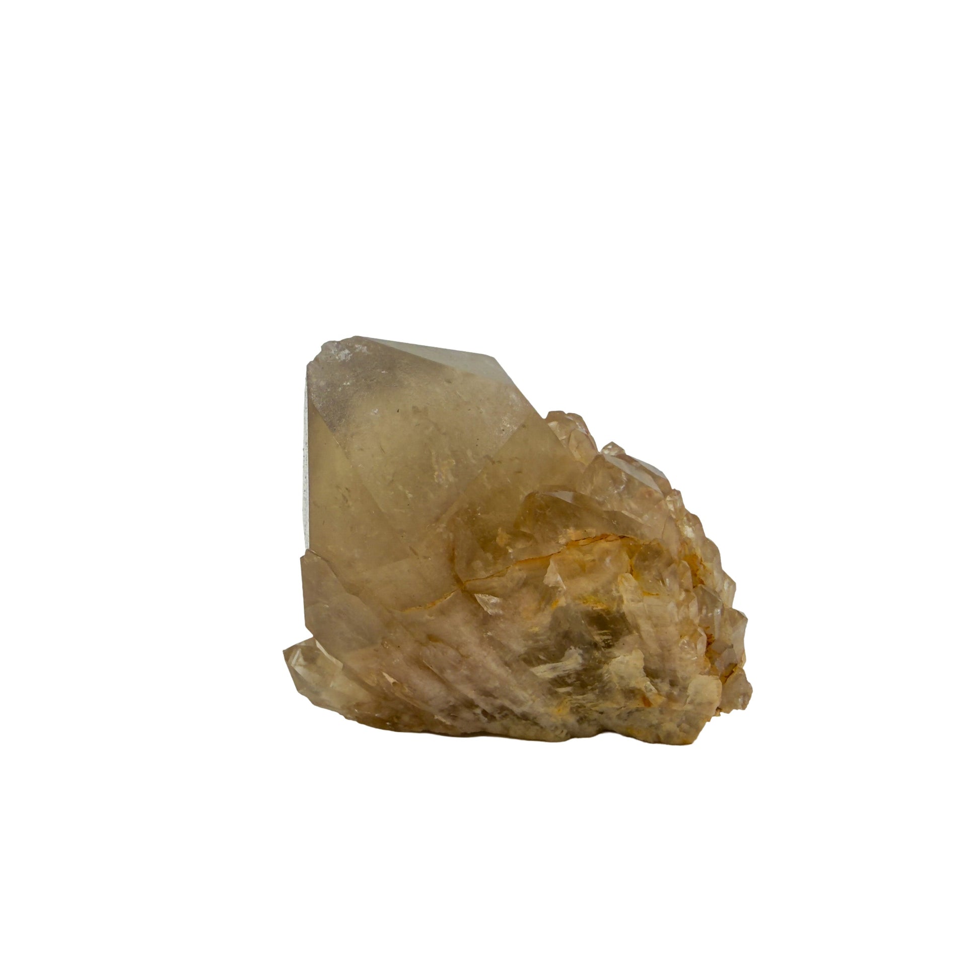 Natural citrine cluster no. 23 photographed at the primary crystal face, 2.24 by 1.65 by 2.29 inches, untreated Congo material.