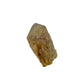 The angled three-quarter view of citrine cluster no. 23, 2.29 inches tall, soft golden colour with smoky grey zoning.