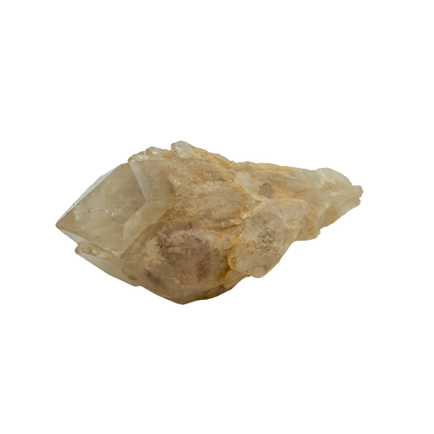 Left profile of natural citrine no. 24, 3.82 inches across, terminations catching light along the top edge.