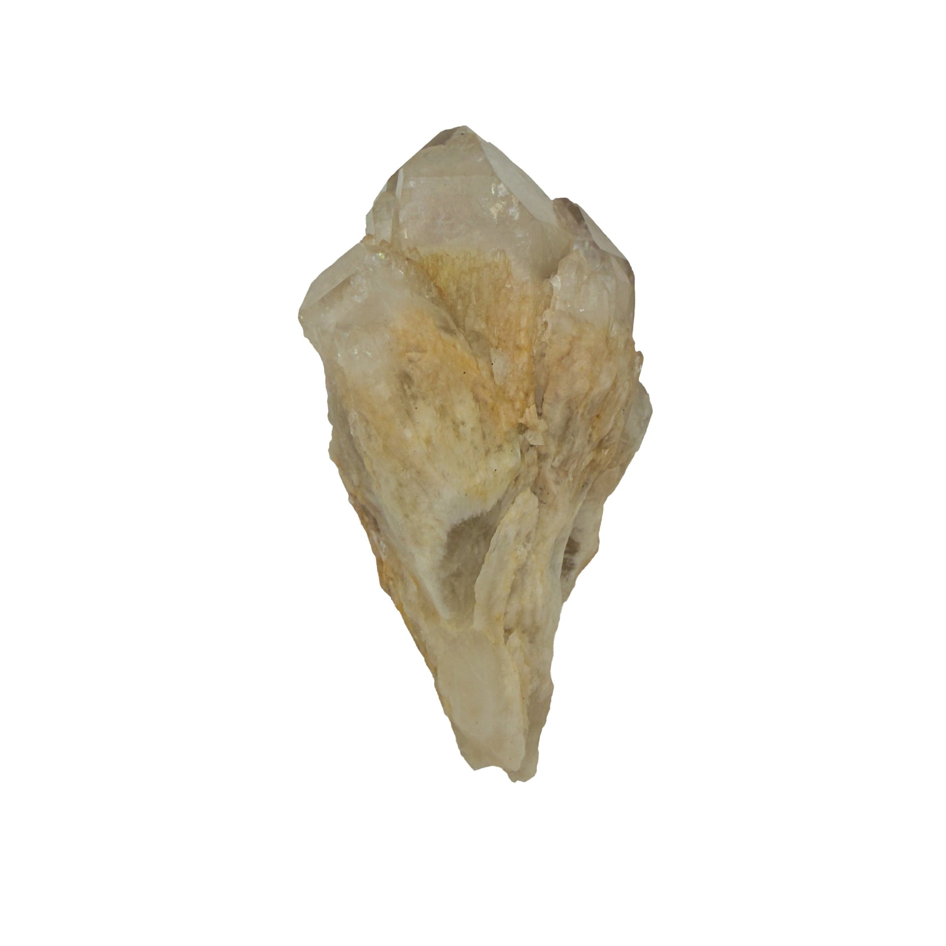Top-down view of a 0.35 pound natural citrine cluster, no. 24, showing pale amber crystal faces over a raw base.