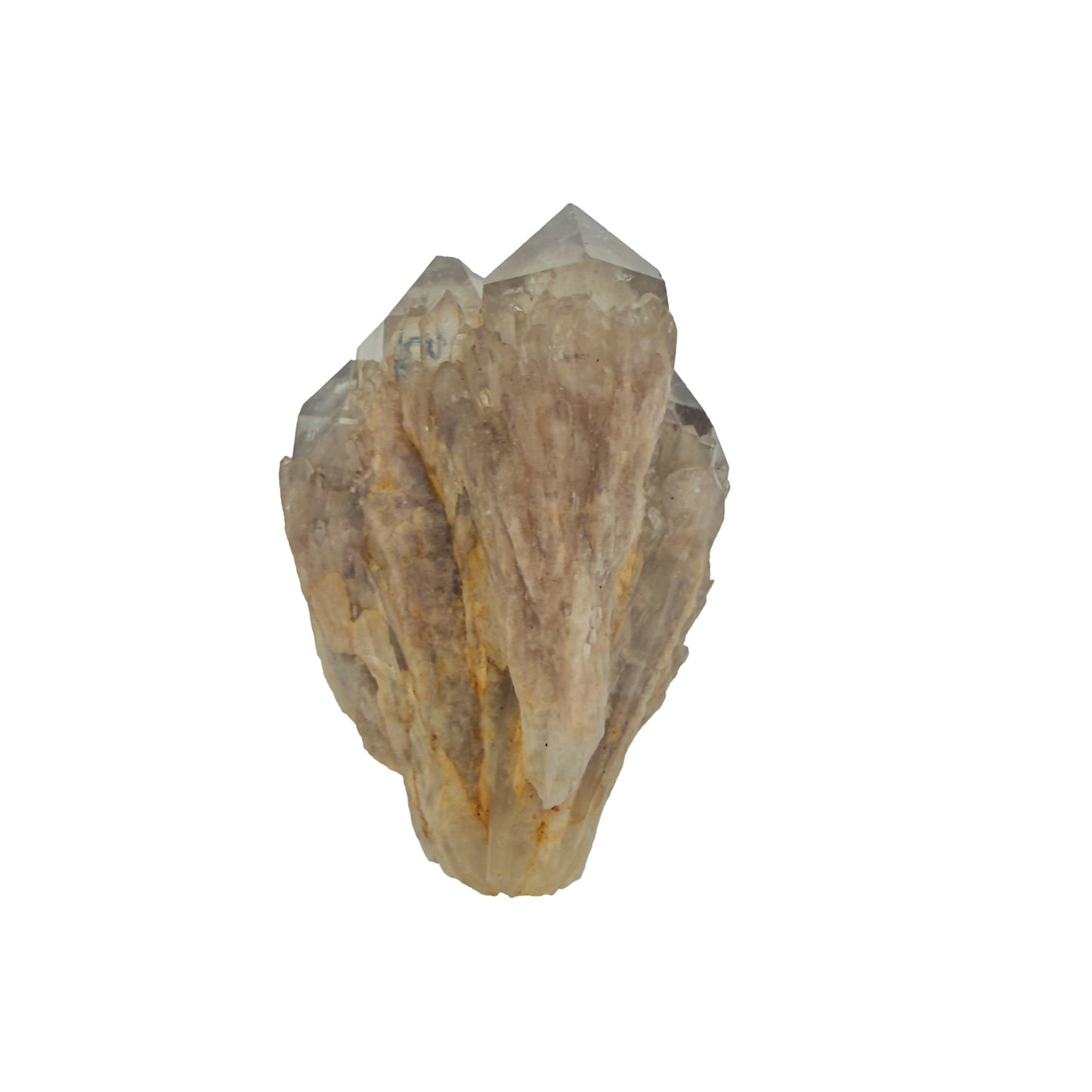 Natural citrine cluster no. 25 photographed at the top-down view, 2.71 by 1.96 by 2.07 inches, untreated Congo material.