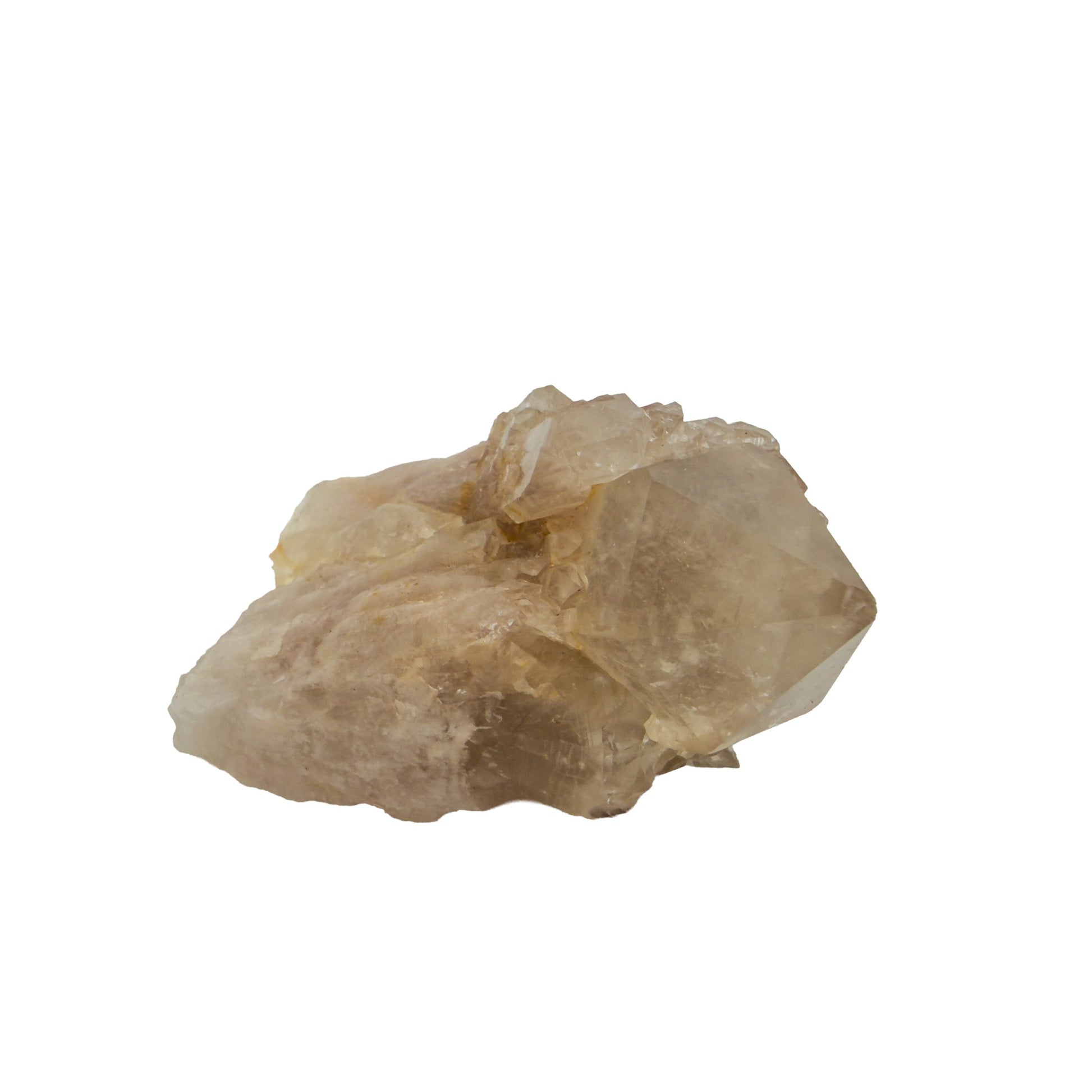 Right profile of a 0.25 pound natural citrine cluster, no. 26, showing pale amber crystal faces over a raw base.