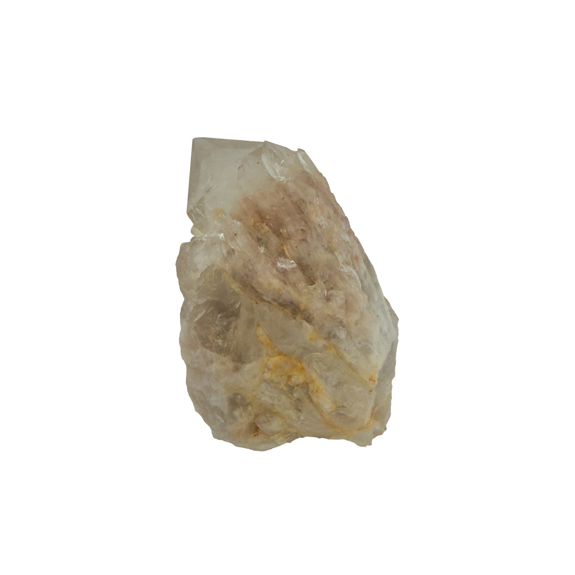 The top-down view of citrine cluster no. 26, 1.52 inches tall, soft golden colour with smoky grey zoning.