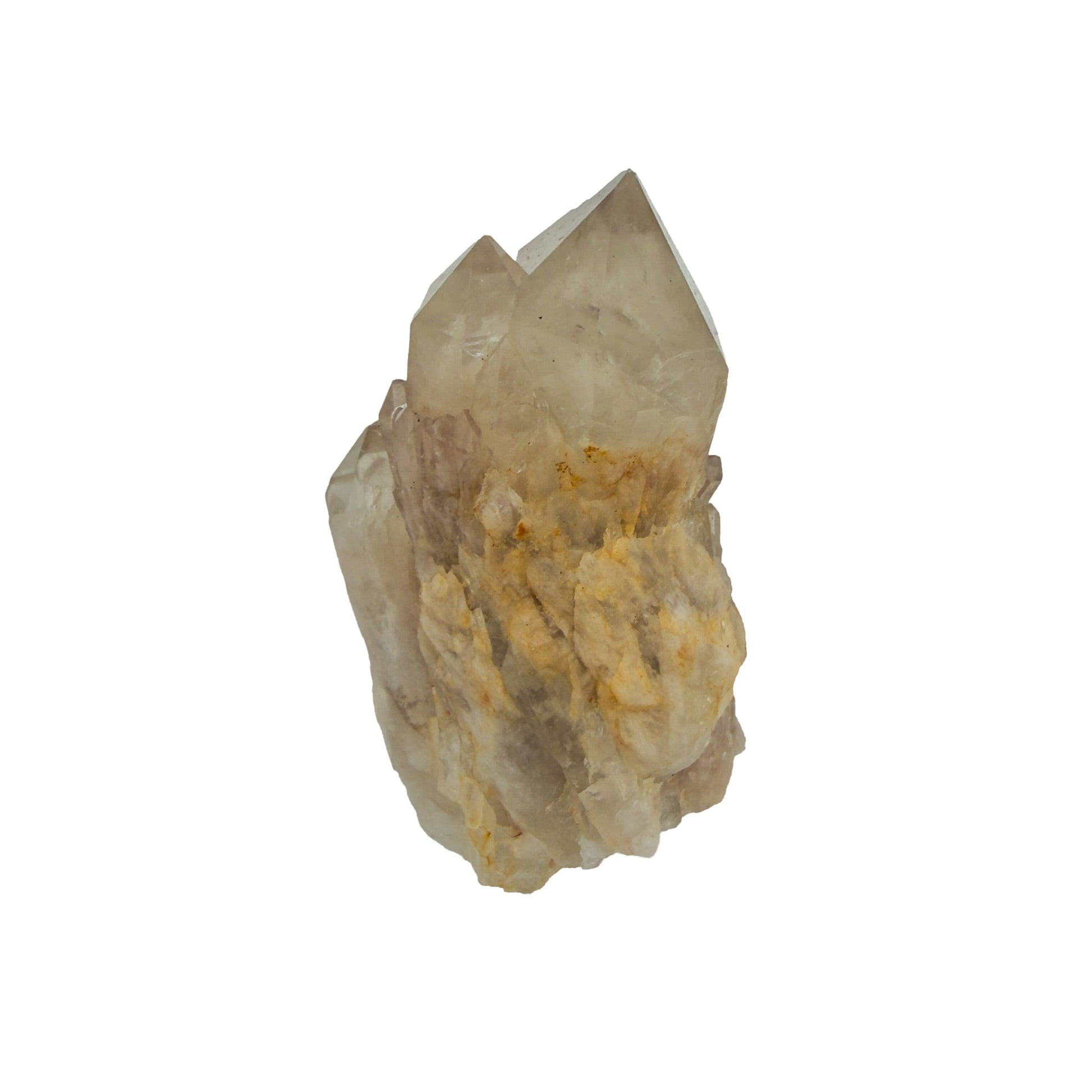 The reverse side of citrine cluster no. 27, 1.68 inches tall, soft golden colour with smoky grey zoning.