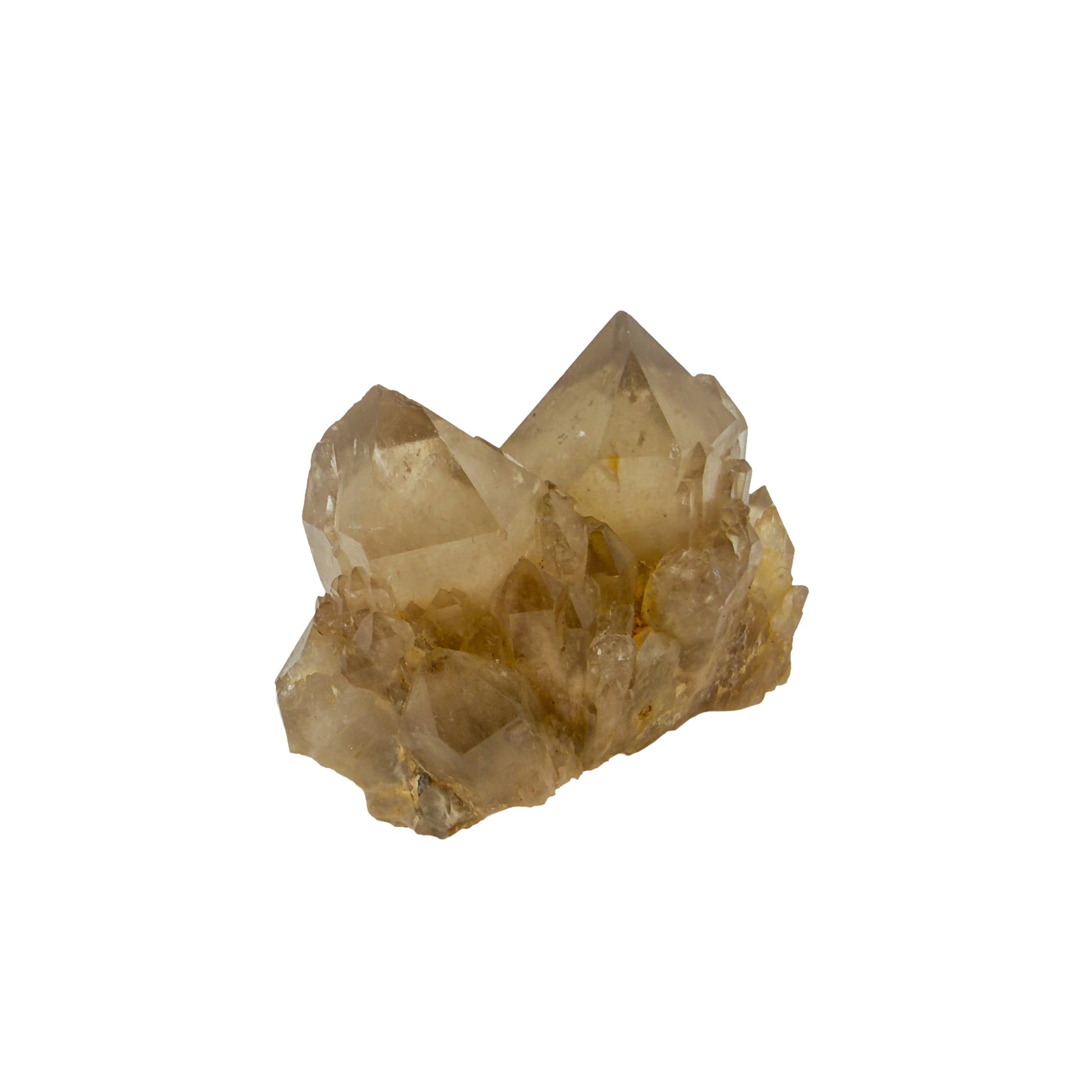 Natural citrine cluster no. 28 photographed at the left profile, 2.16 by 1.10 by 1.75 inches, untreated Congo material.