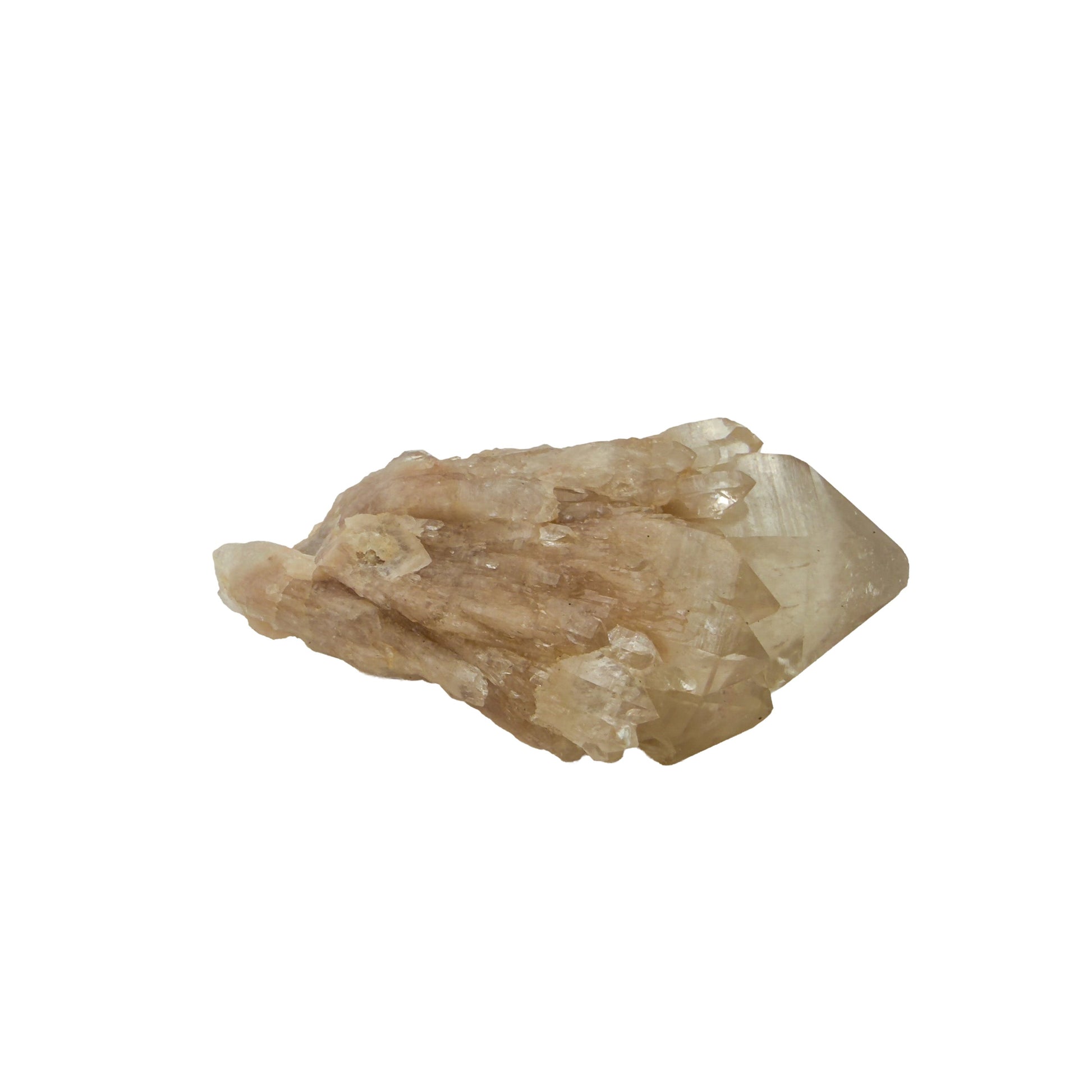 Primary crystal face of a 0.22 pound natural citrine cluster, no. 29, showing pale amber crystal faces over a raw base.