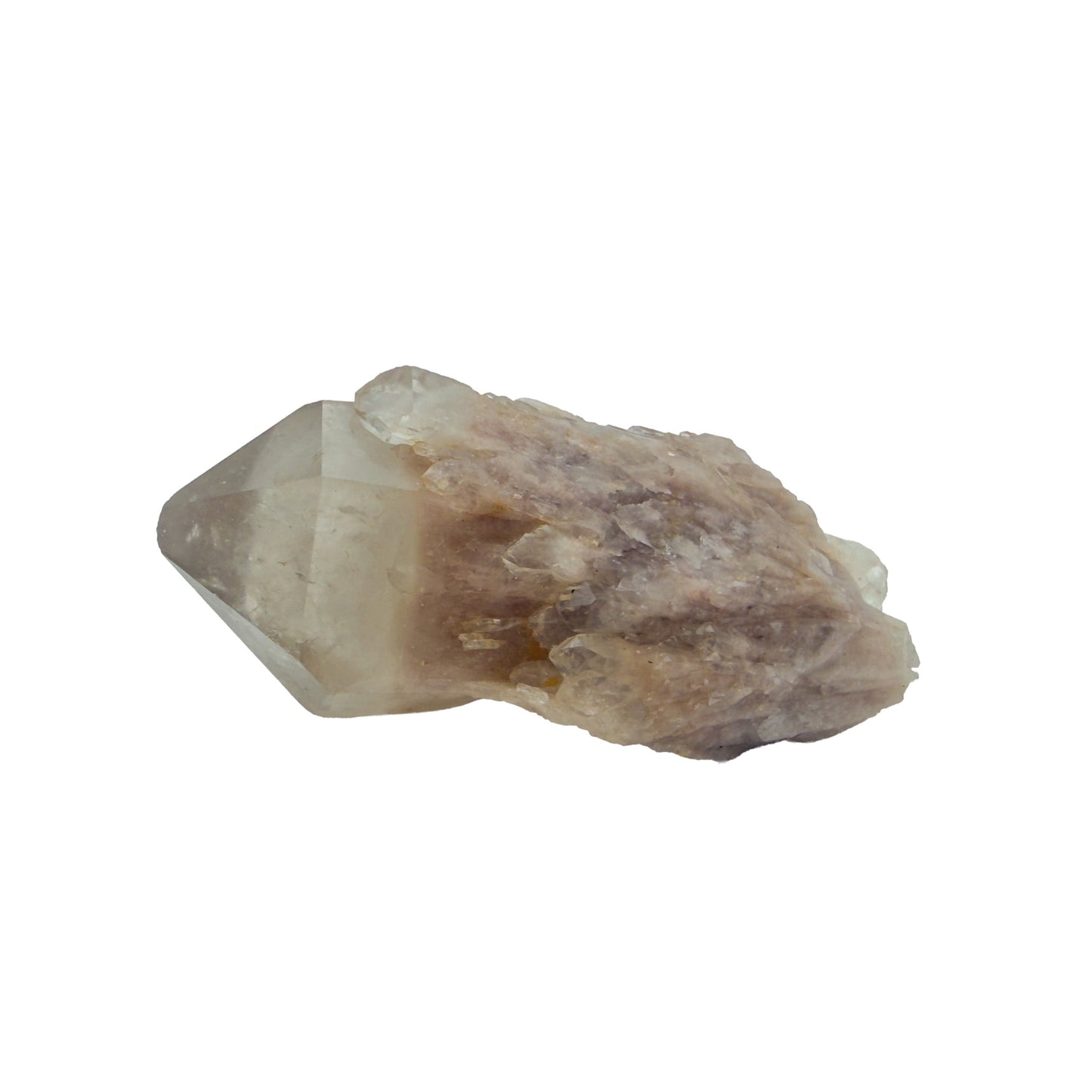 The left profile of citrine cluster no. 29, 1.31 inches tall, soft golden colour with smoky grey zoning.
