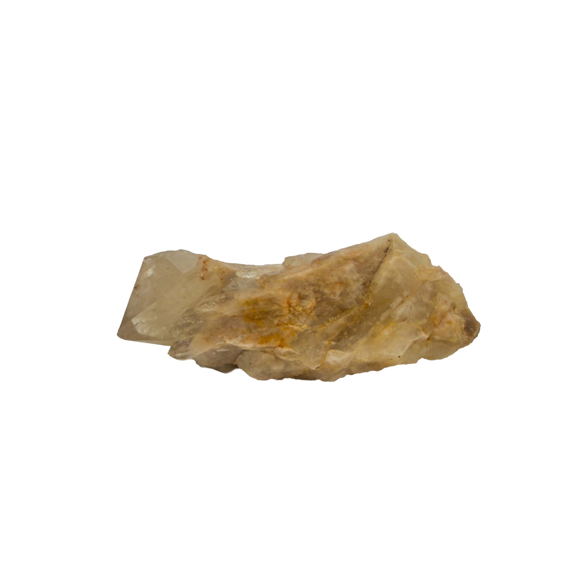 The primary crystal face of citrine cluster no. 31, 0.95 inches tall, soft golden colour with smoky grey zoning.