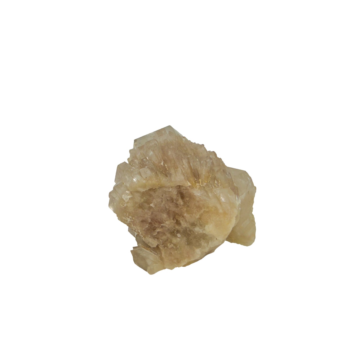 A-grade natural citrine cluster no. 34 from Haut-Lomami, DR Congo, angled three-quarter view, honey-toned quartz terminations, 2.72 inches long.