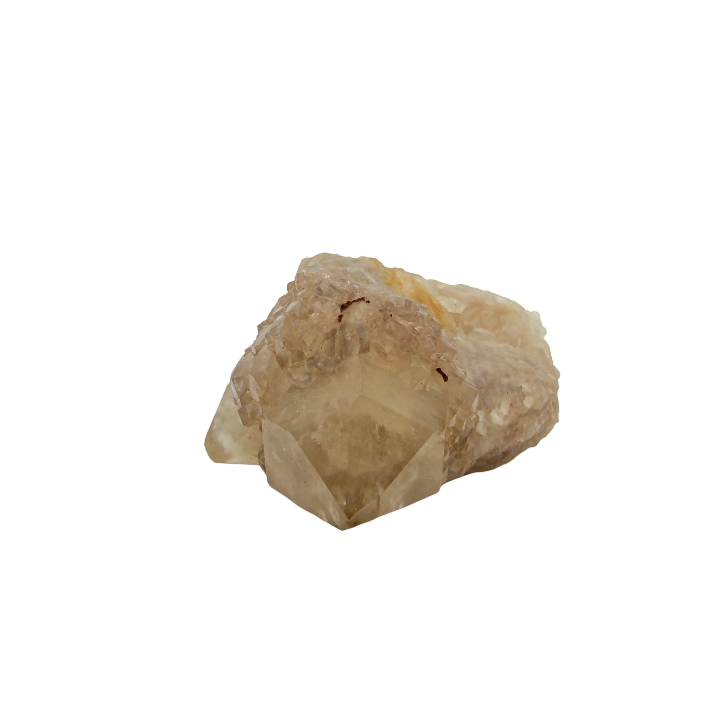 Natural citrine cluster no. 35 photographed at the left profile, 3.43 by 2.23 by 1.53 inches, untreated Congo material.