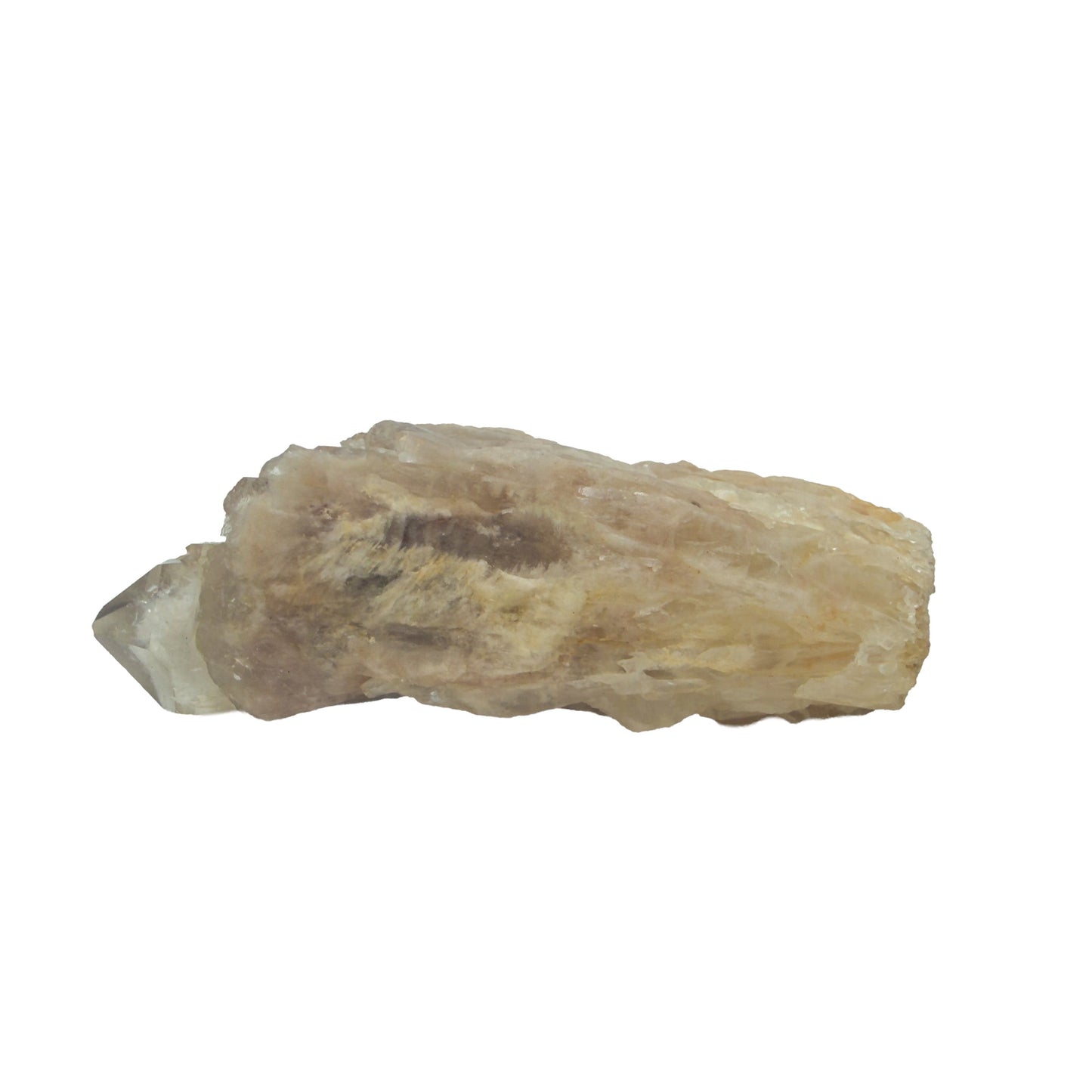 Primary crystal face of a 0.32 pound natural citrine cluster, no. 36, showing pale amber crystal faces over a raw base.