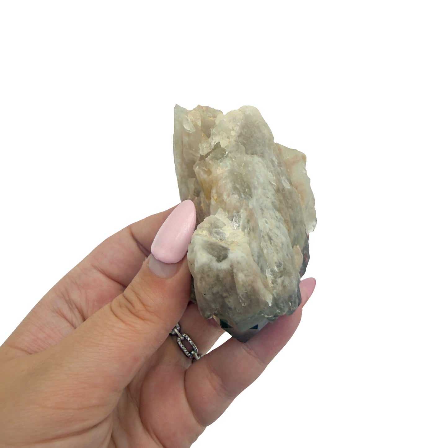 Scale reference for natural citrine no. 38: the 2.88 by 1.70 inch cluster resting in an open hand.