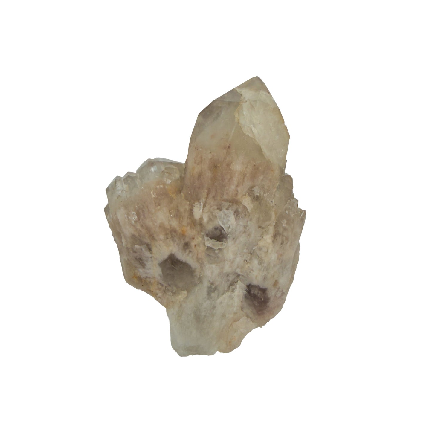 The top-down view of citrine cluster no. 40, 1.85 inches tall, soft golden colour with smoky grey zoning.