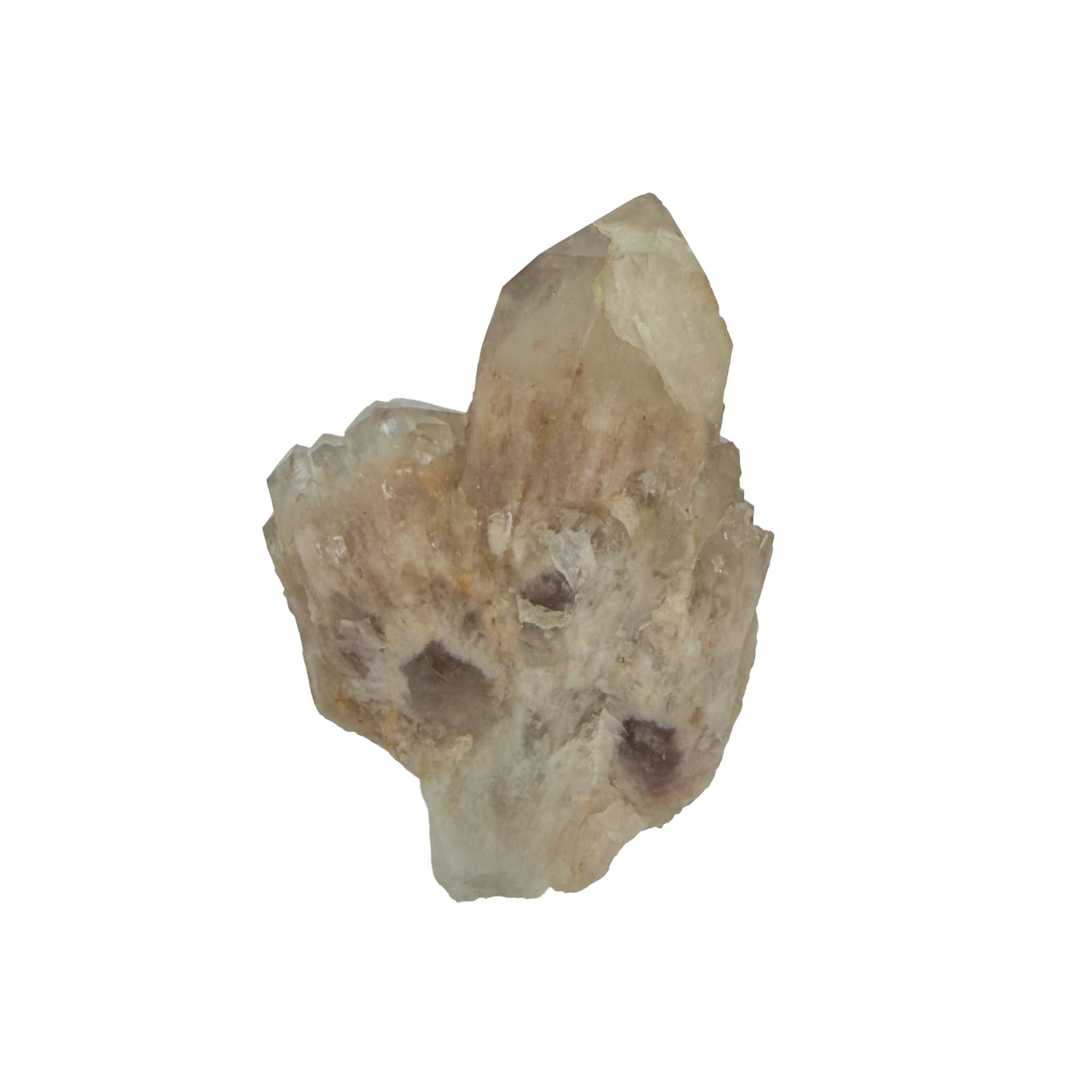 The top-down view of citrine cluster no. 40, 1.85 inches tall, soft golden colour with smoky grey zoning.