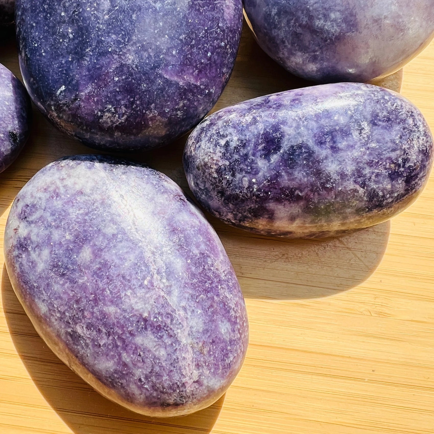 Lepidolite palm stone from Madagascar with Purple, Pink color, polished finish for mindful calm
