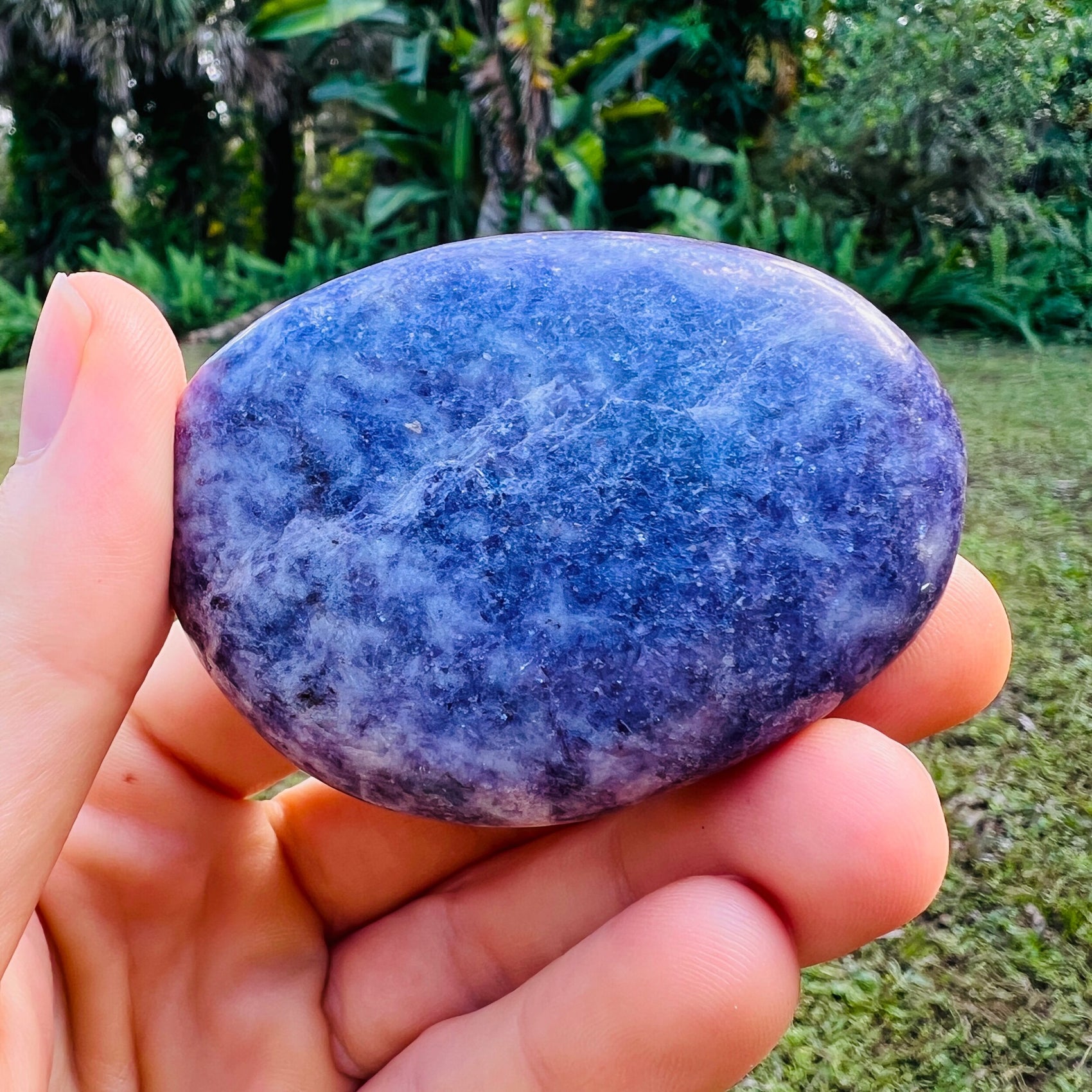 Lepidolite palm stone from Madagascar with Purple, Pink color, polished finish for mindful calm