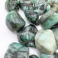 Reverse side of Emerald tumbled stone, sourced from Brazil, associated with Love.