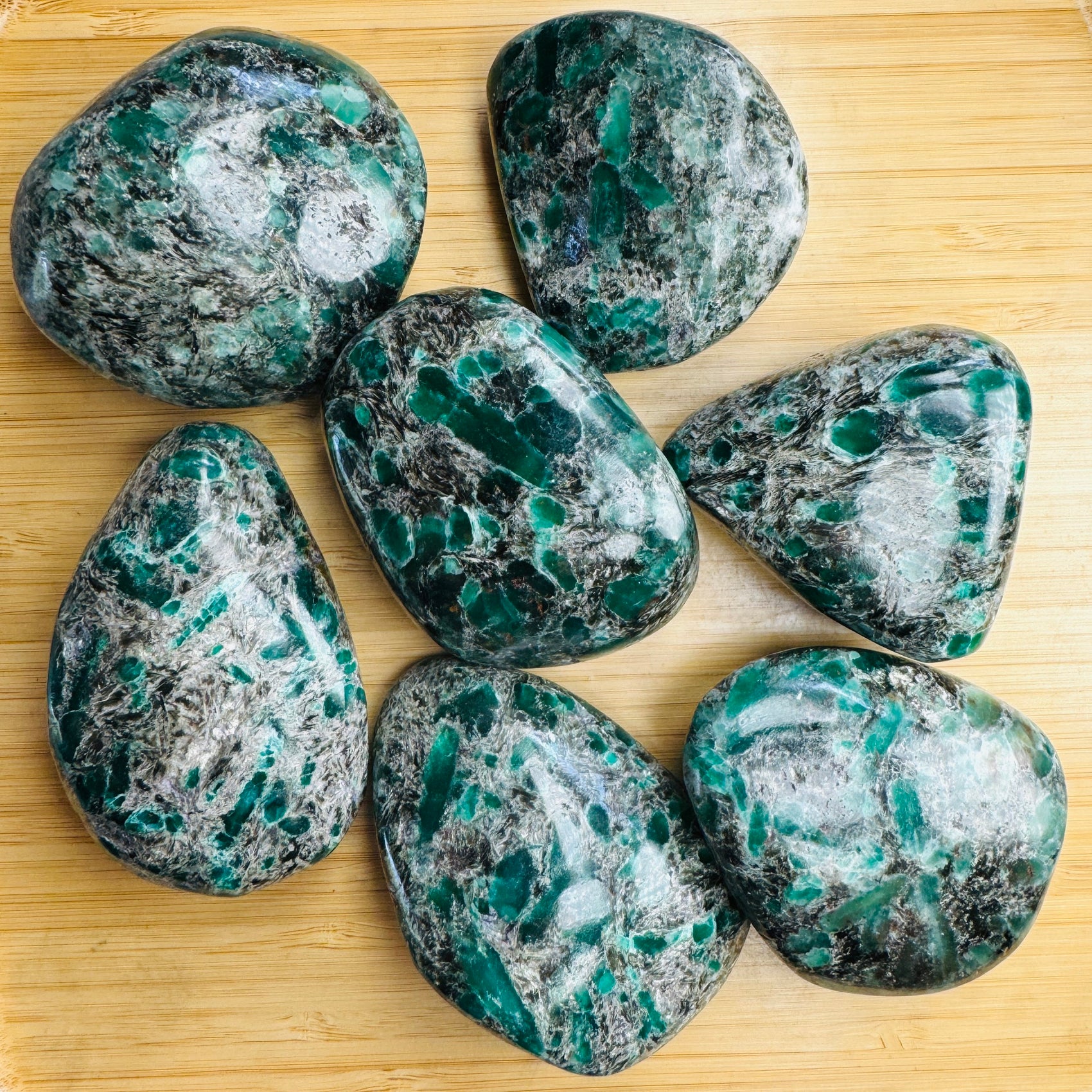 Emerald palm stone in Green tones, ethically sourced from Zimbabwe for Healing and Emotional Healing