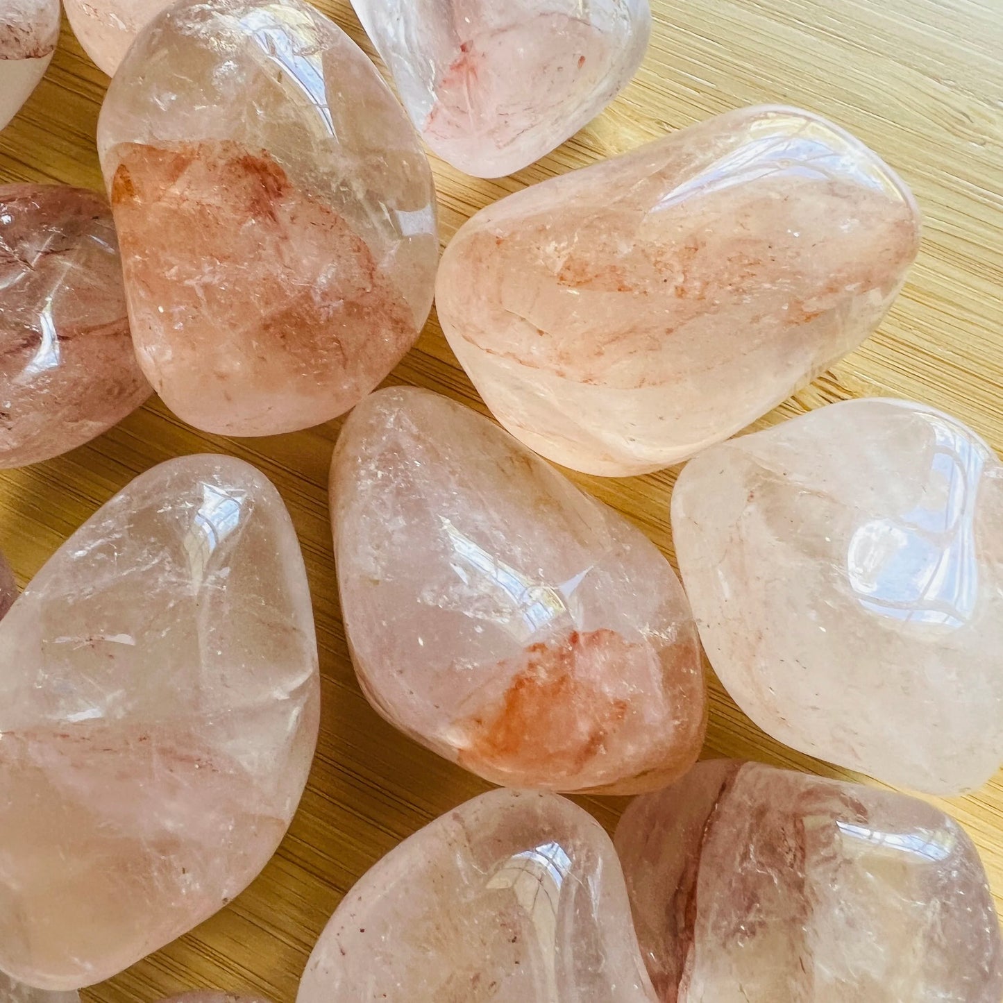 Full profile of Grade AA Fire Quartz tumbled stone ready to ship from Beyond Bohemian