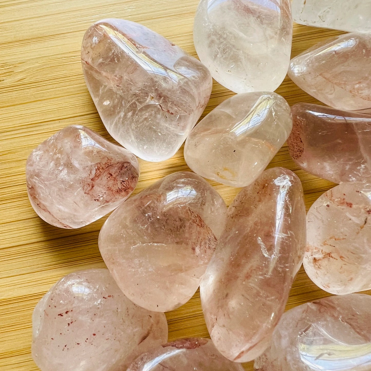Full profile of Grade AA Fire Quartz tumbled stone ready to ship from Beyond Bohemian