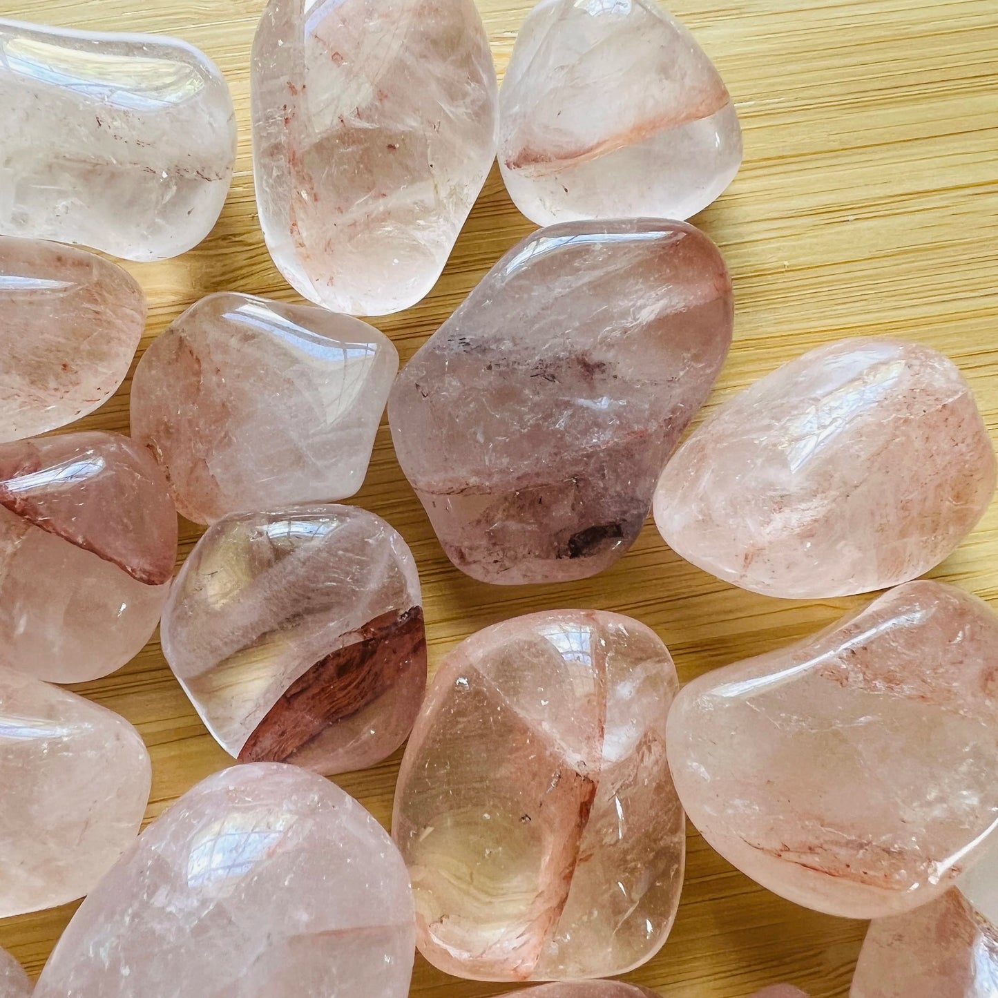 Full profile of Grade AA Fire Quartz tumbled stone ready to ship from Beyond Bohemian
