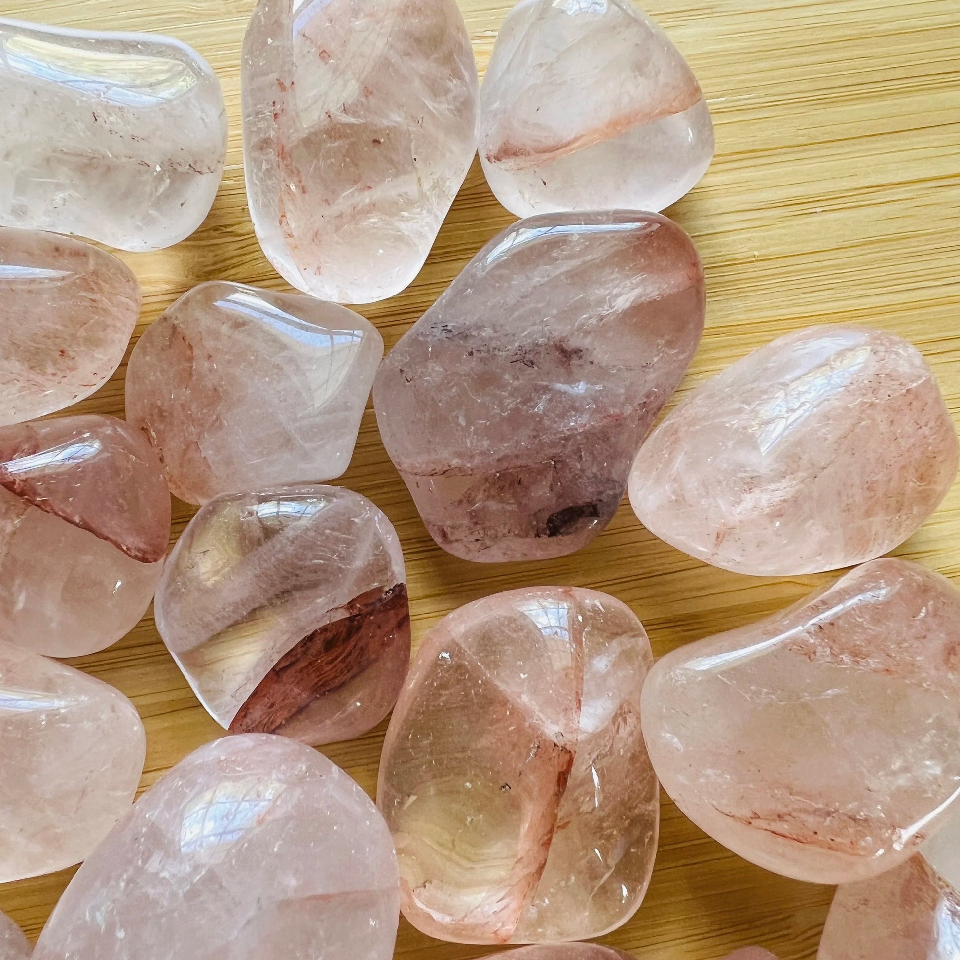 Full profile of Grade AA Fire Quartz tumbled stone ready to ship from Beyond Bohemian