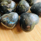 Side angle of Labradorite polished heart, hand-selected from Atsimo-Andrefana, Madagascar.