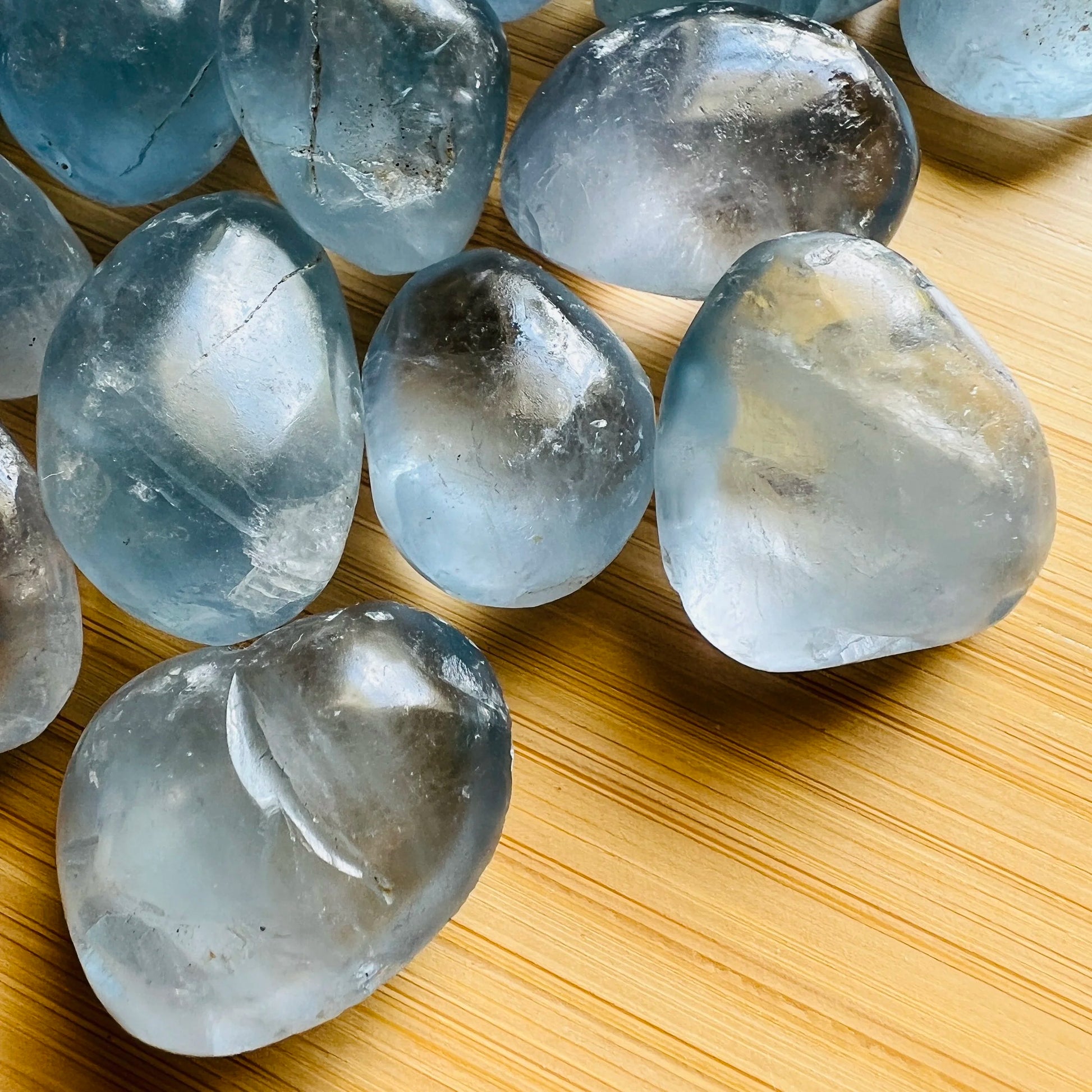 Alternate side of Celestite tumbled stone, kept close for Stress Relief, from Madagascar.