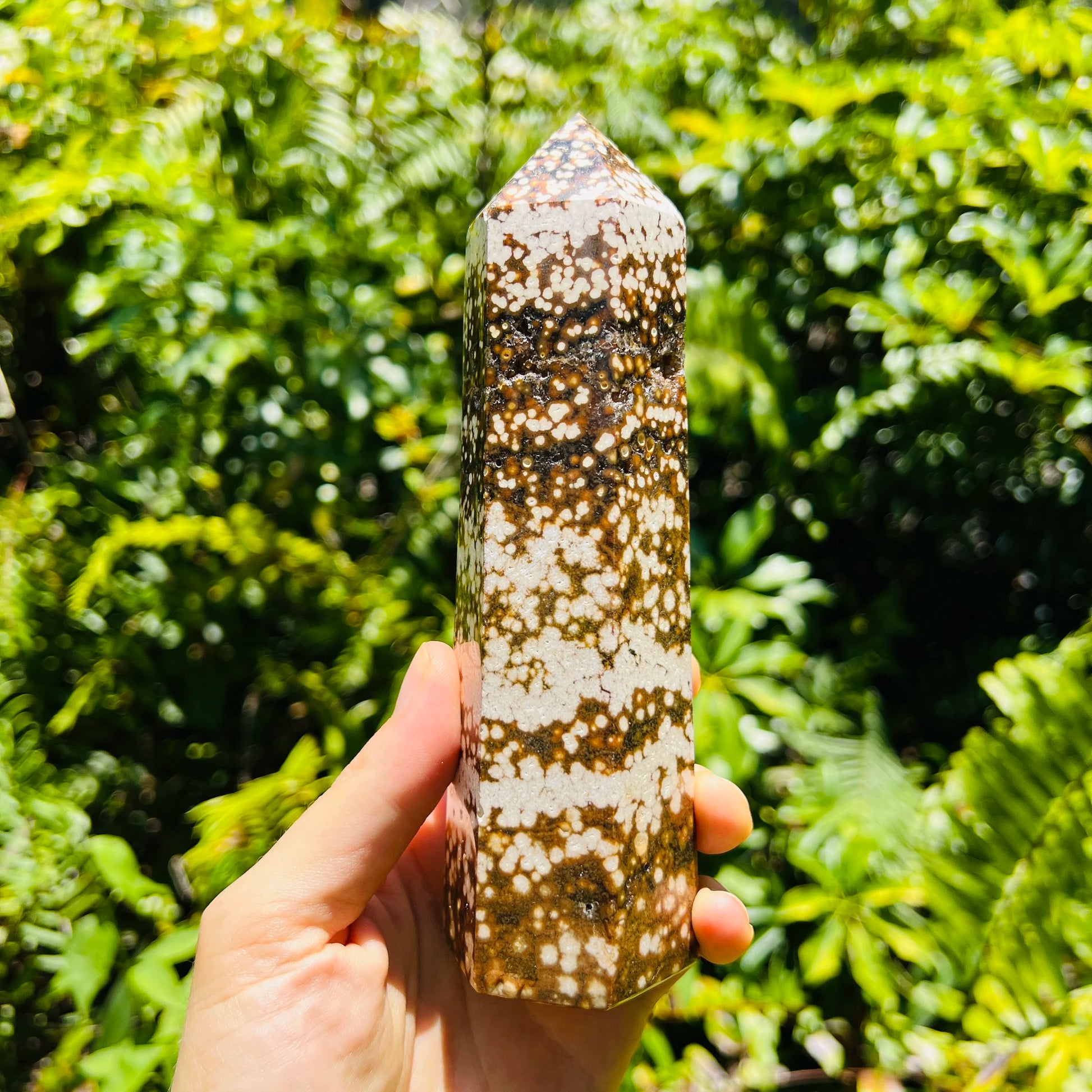 Full profile of Grade AA Ocean Jasper point ready to ship from Beyond Bohemian