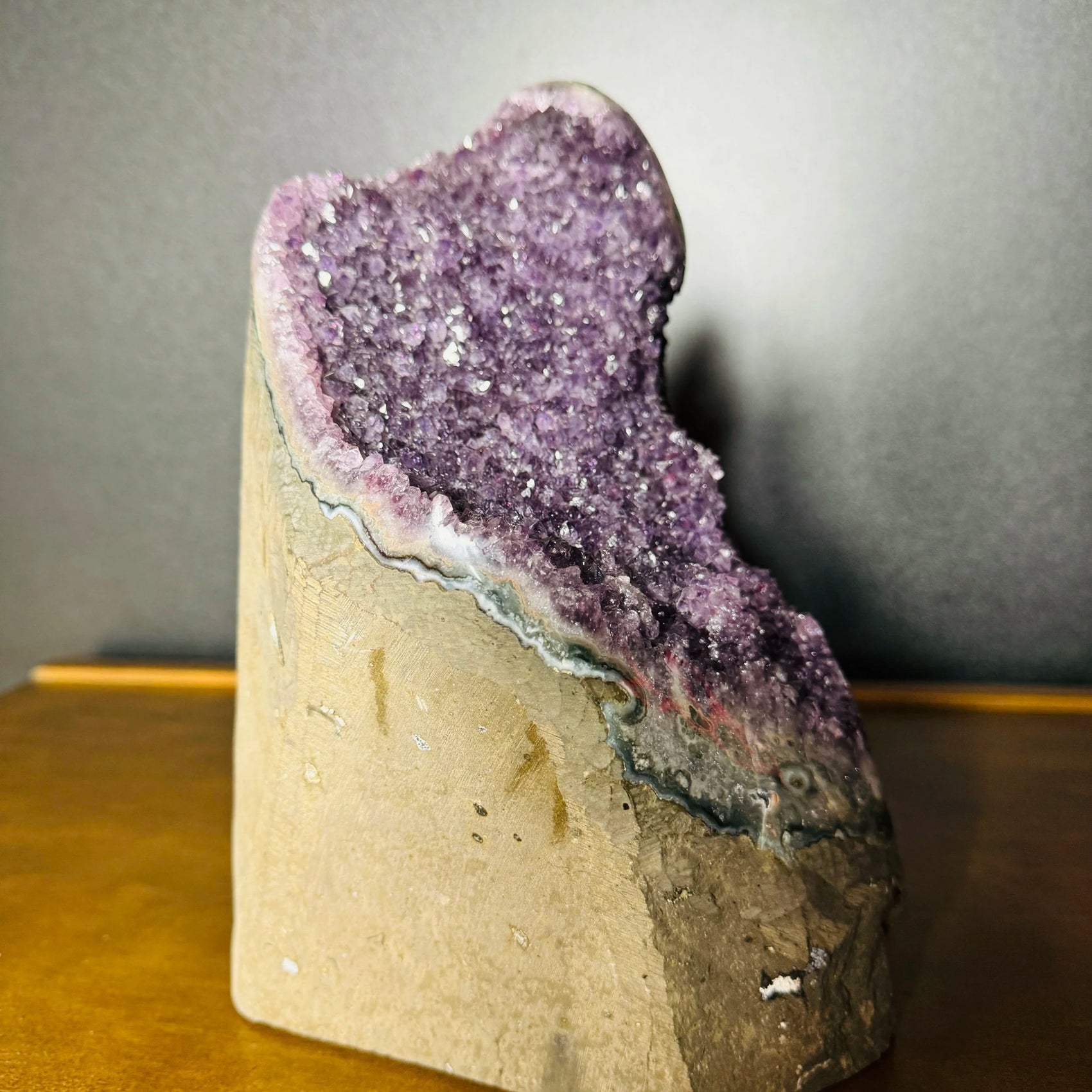 Reverse angle of Amethyst raw geode, showing natural patina.