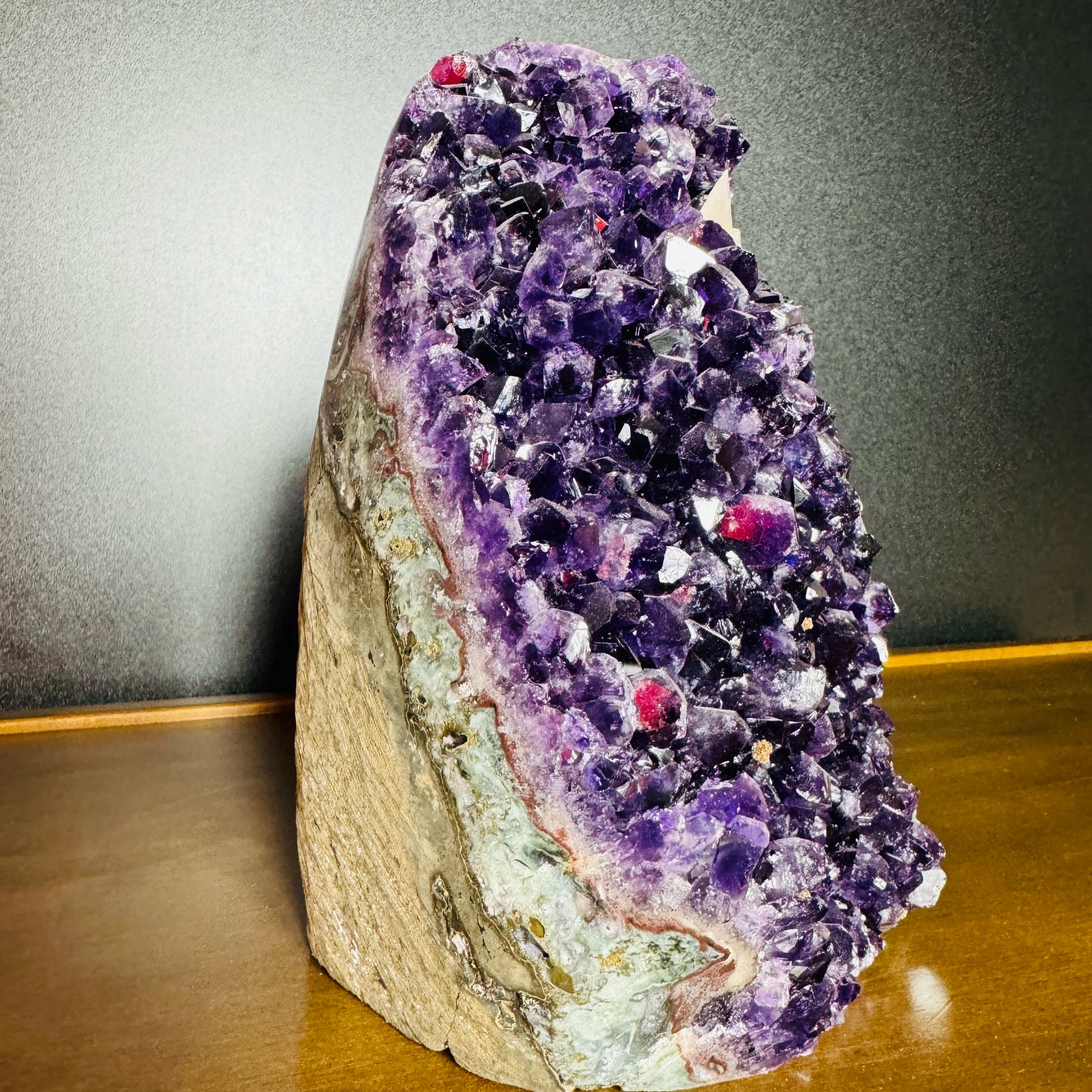 Overhead angle of Grade AA Amethyst raw geode, Uruguay-sourced.
